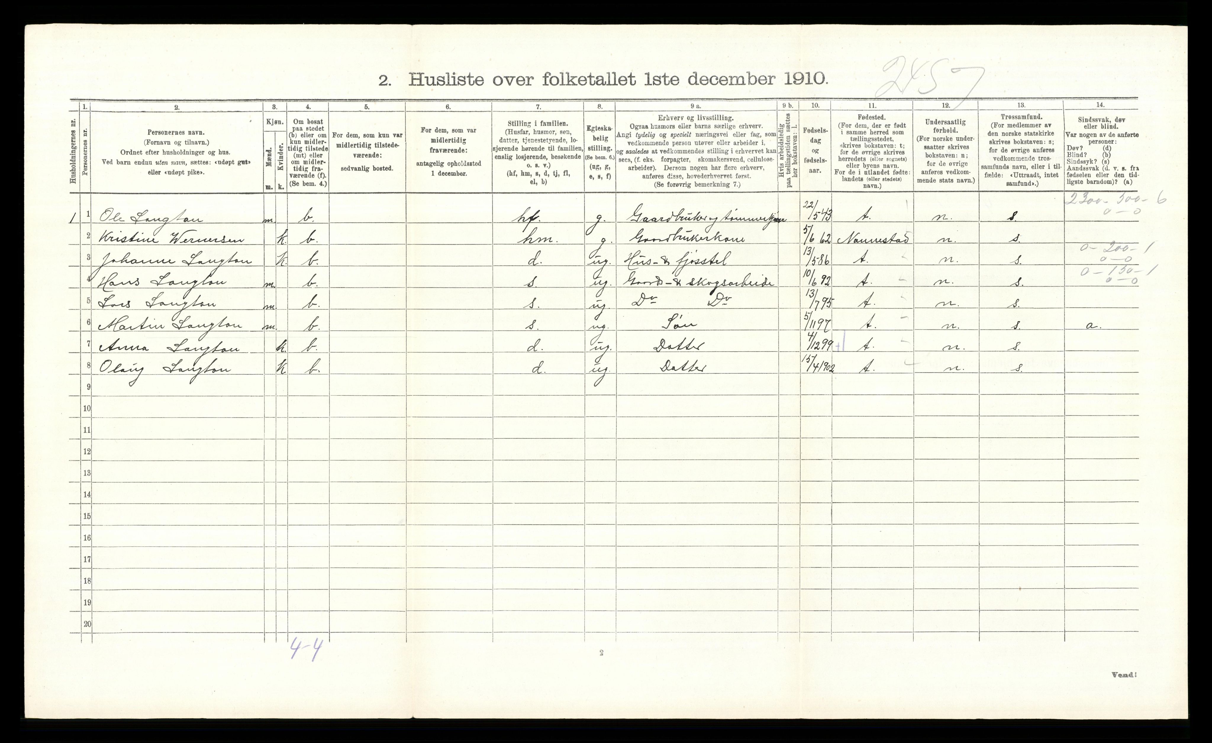 RA, 1910 census for Hurdal, 1910, p. 315