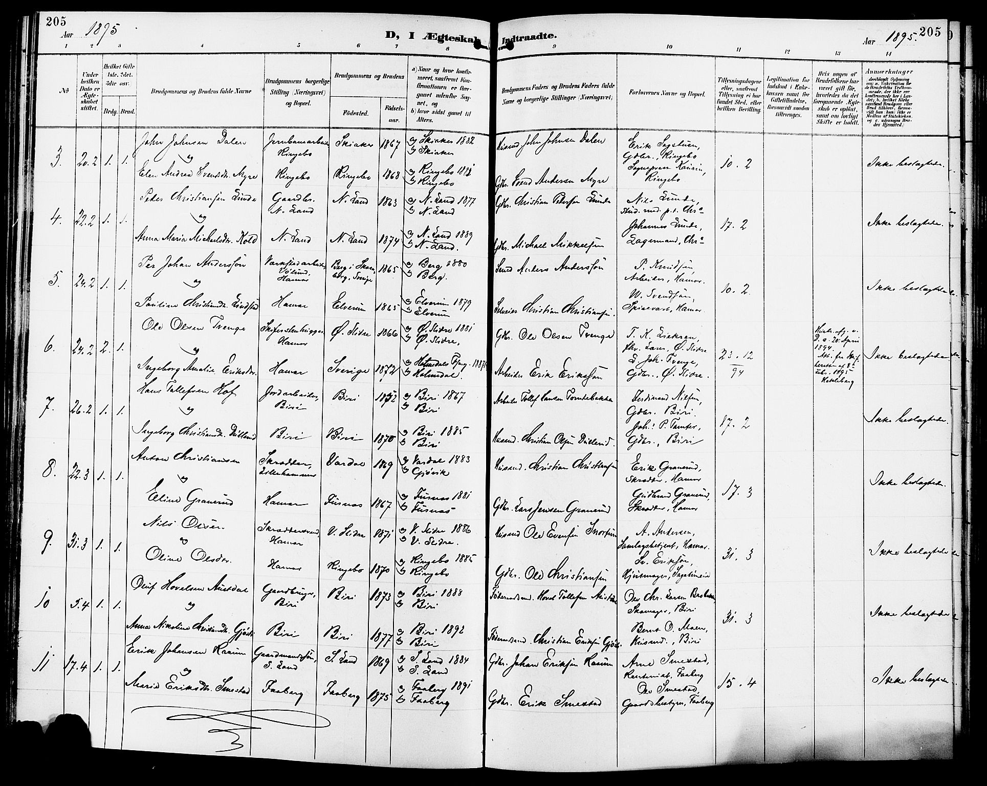 Vang prestekontor, Hedmark, AV/SAH-PREST-008/H/Ha/Haa/L0017: Parish register (official) no. 17, 1890-1899, p. 205