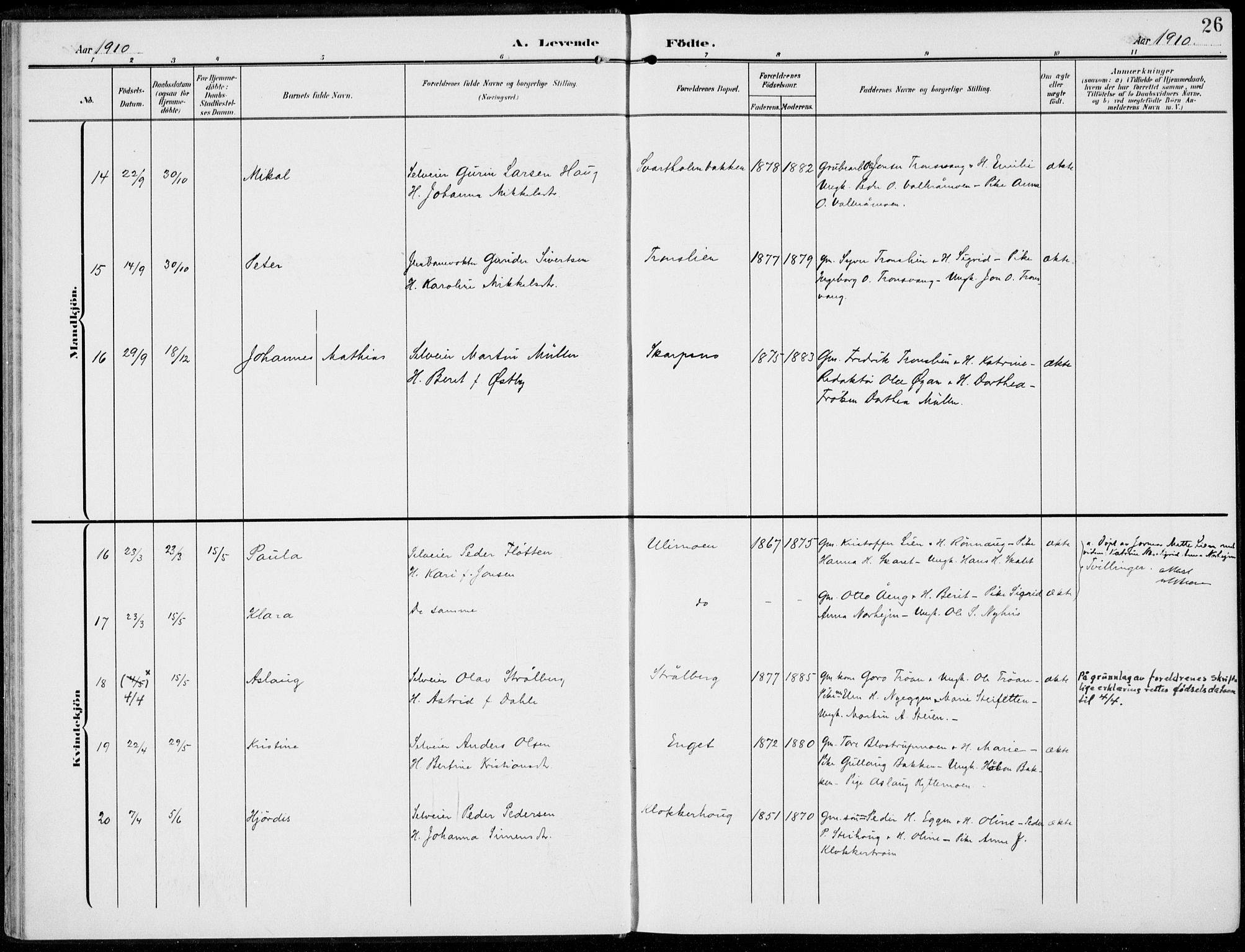 Alvdal prestekontor, AV/SAH-PREST-060/H/Ha/Haa/L0004: Parish register (official) no. 4, 1907-1919, p. 26