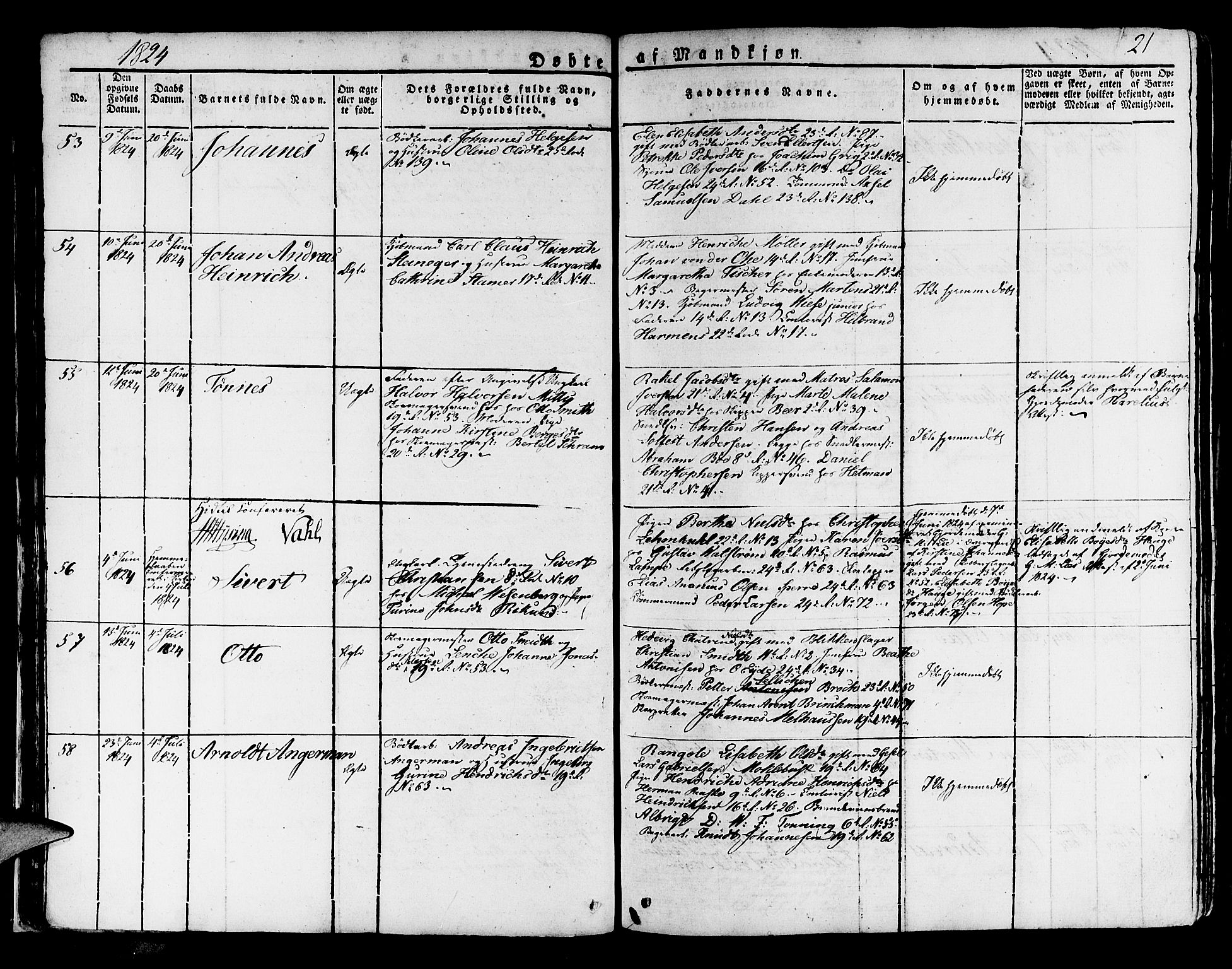 Korskirken sokneprestembete, AV/SAB-A-76101/H/Haa/L0014: Parish register (official) no. A 14, 1823-1835, p. 21