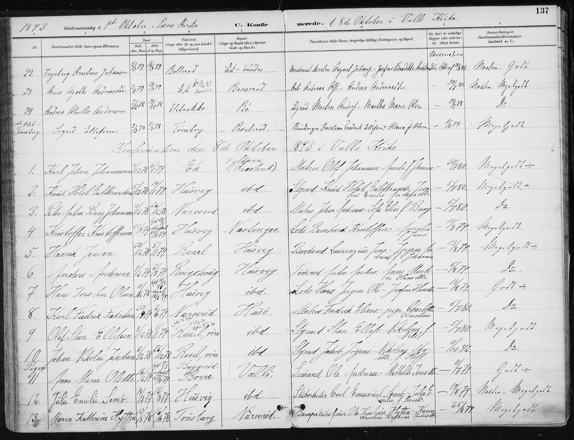 Sem kirkebøker, AV/SAKO-A-5/F/Fb/L0005: Parish register (official) no. II 5, 1892-1904, p. 137