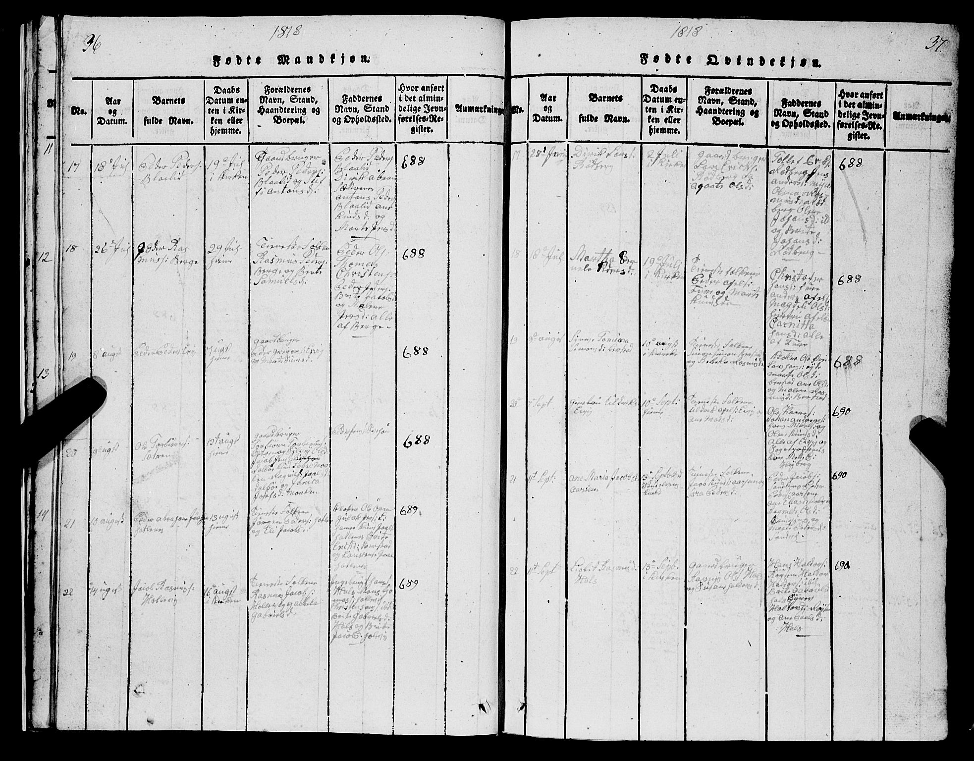 Selje sokneprestembete, AV/SAB-A-99938/H/Ha/Hab/Haba: Parish register (copy) no. A 1, 1816-1828, p. 36-37