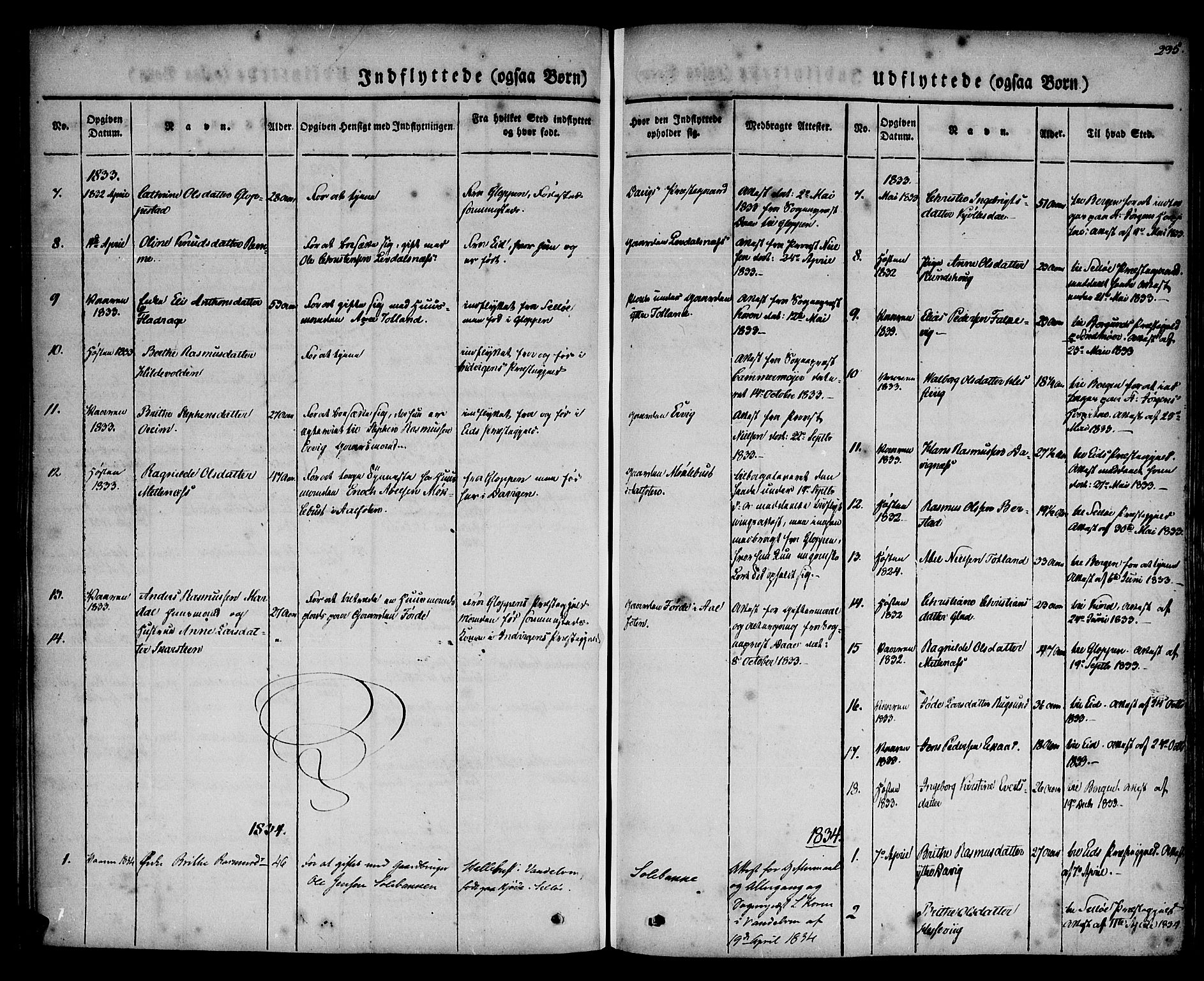 Davik sokneprestembete, SAB/A-79701/H/Haa/Haaa/L0004: Parish register (official) no. A 4, 1830-1849, p. 295