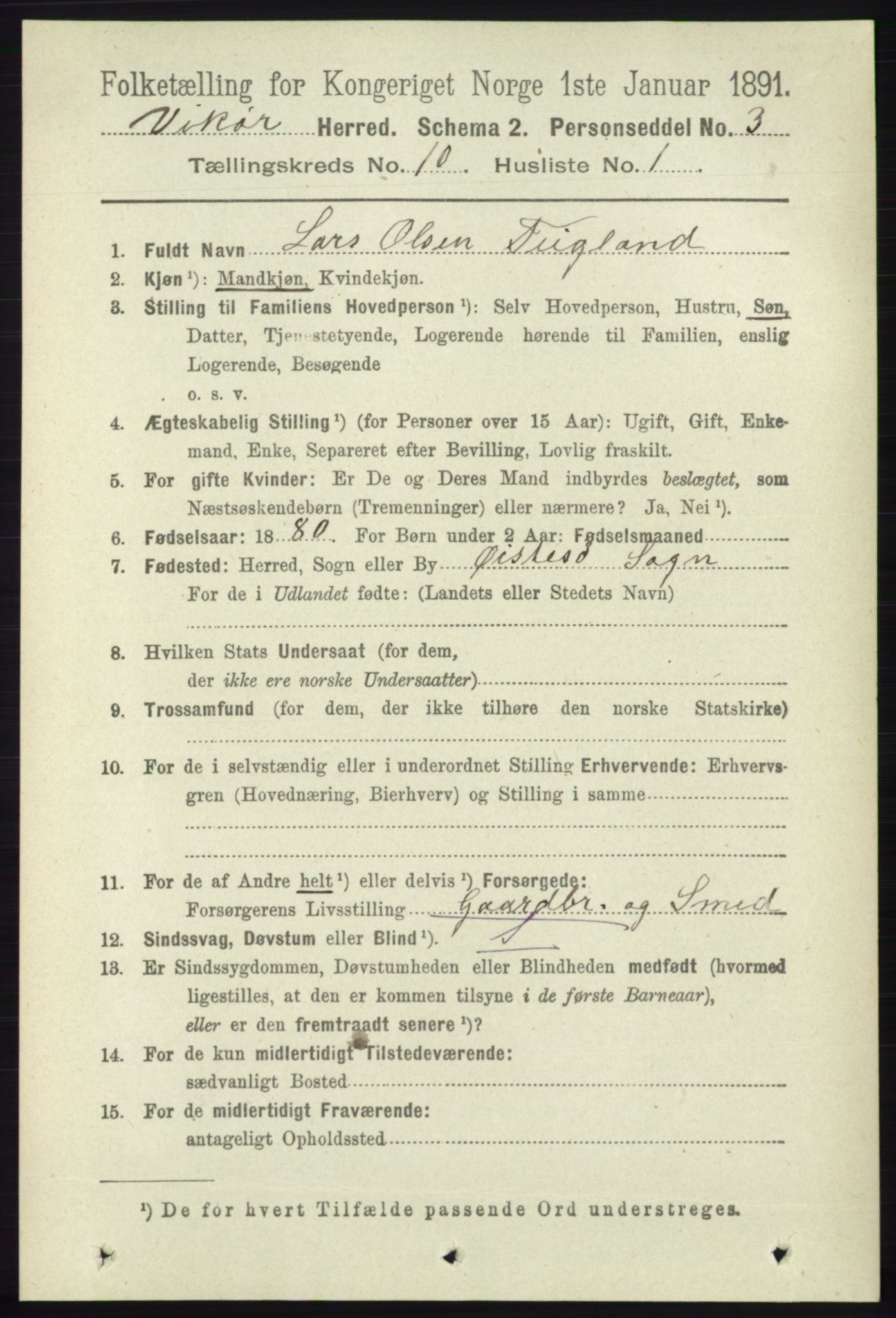 RA, 1891 census for 1238 Vikør, 1891, p. 2937