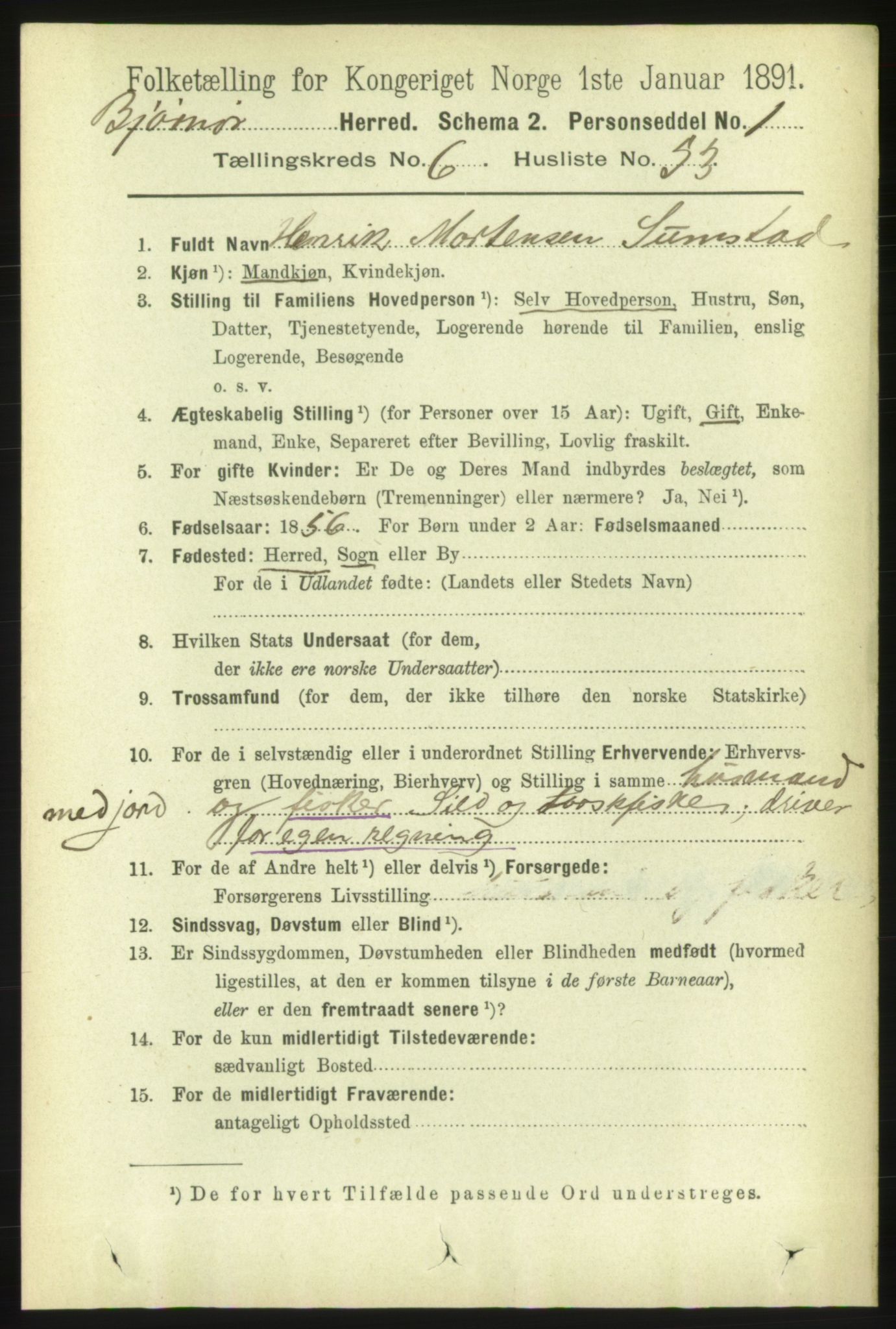 RA, 1891 census for 1632 Bjørnør, 1891, p. 2926