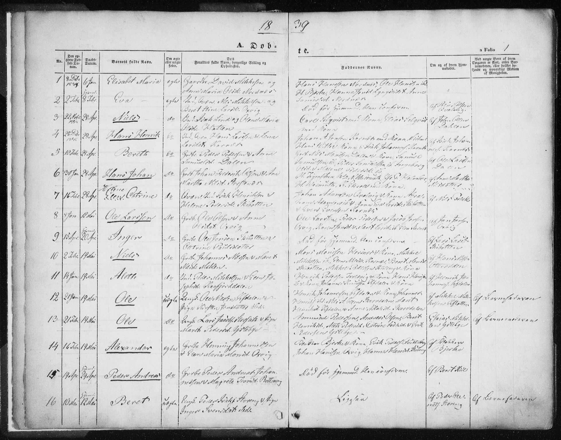 Lyngen sokneprestembete, AV/SATØ-S-1289/H/He/Hea/L0004kirke: Parish register (official) no. 4, 1839-1858, p. 1