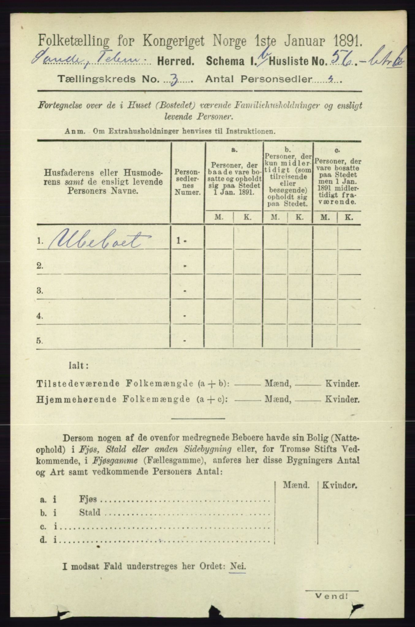 RA, 1891 census for 0822 Sauherad, 1891, p. 726