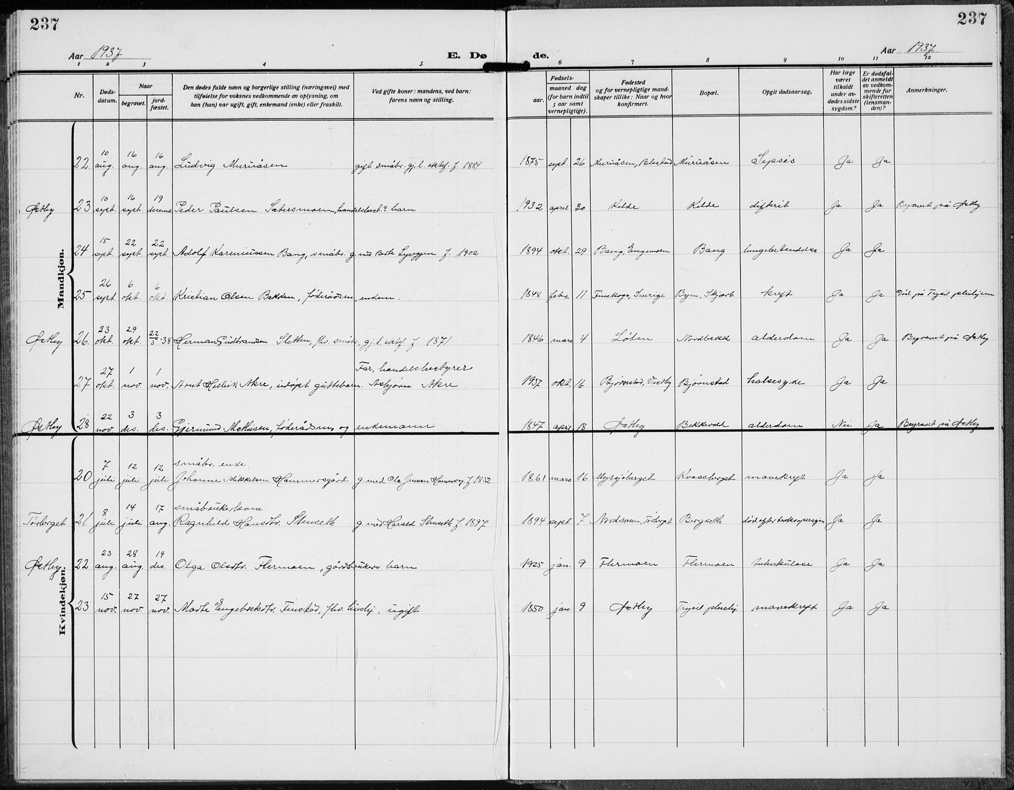 Trysil prestekontor, AV/SAH-PREST-046/H/Ha/Hab/L0010: Parish register (copy) no. 10, 1917-1937, p. 237