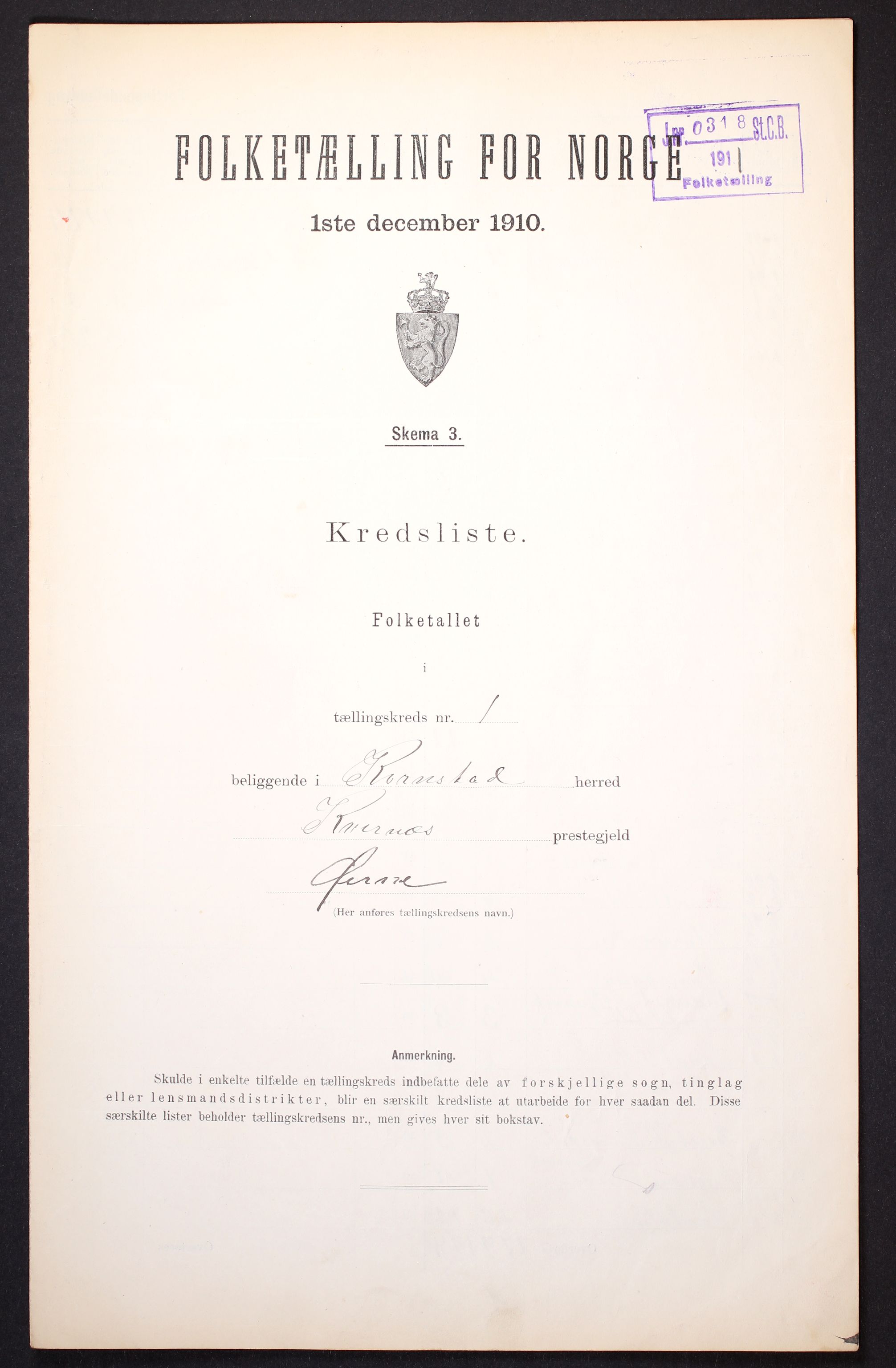 RA, 1910 census for Kornstad, 1910, p. 4