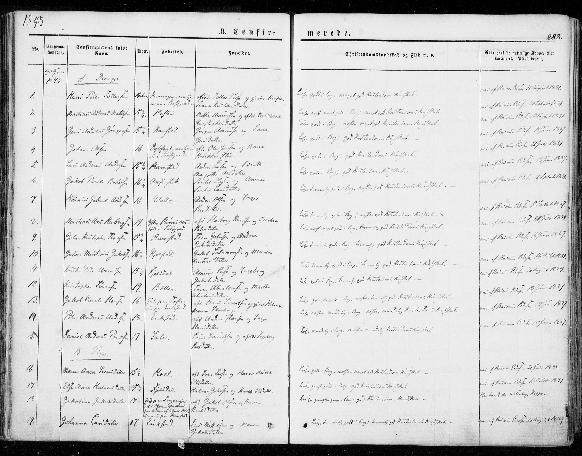Ministerialprotokoller, klokkerbøker og fødselsregistre - Nordland, SAT/A-1459/872/L1033: Parish register (official) no. 872A08, 1840-1863, p. 288