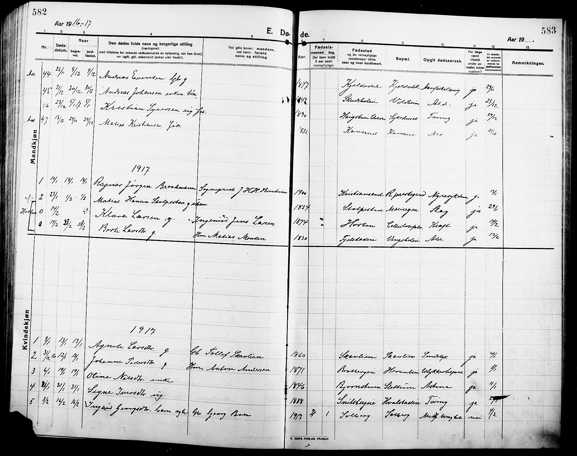 Ringsaker prestekontor, AV/SAH-PREST-014/L/La/L0018: Parish register (copy) no. 18, 1913-1922, p. 582-583