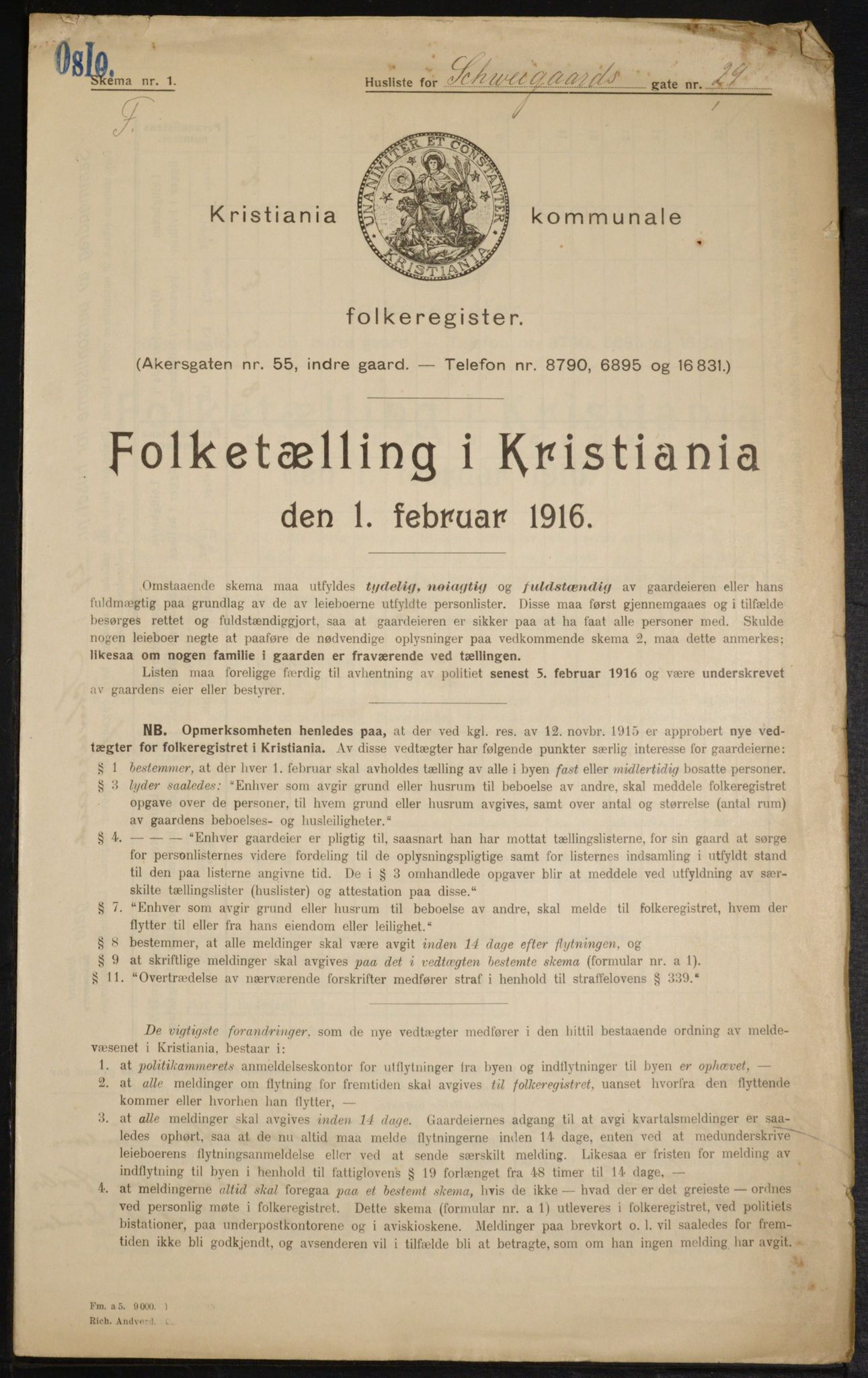 OBA, Municipal Census 1916 for Kristiania, 1916, p. 92965