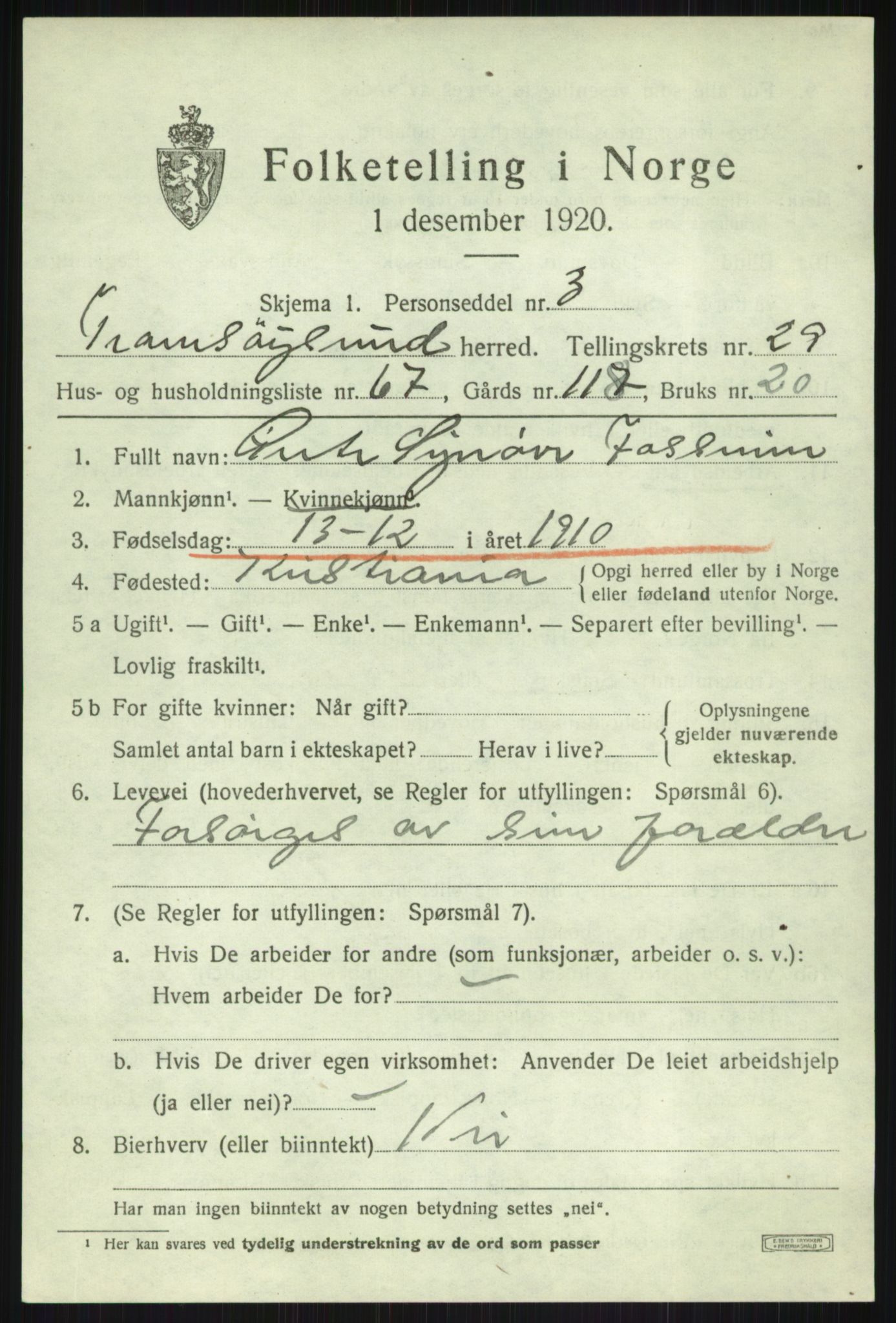 SATØ, 1920 census for Tromsøysund, 1920, p. 14200