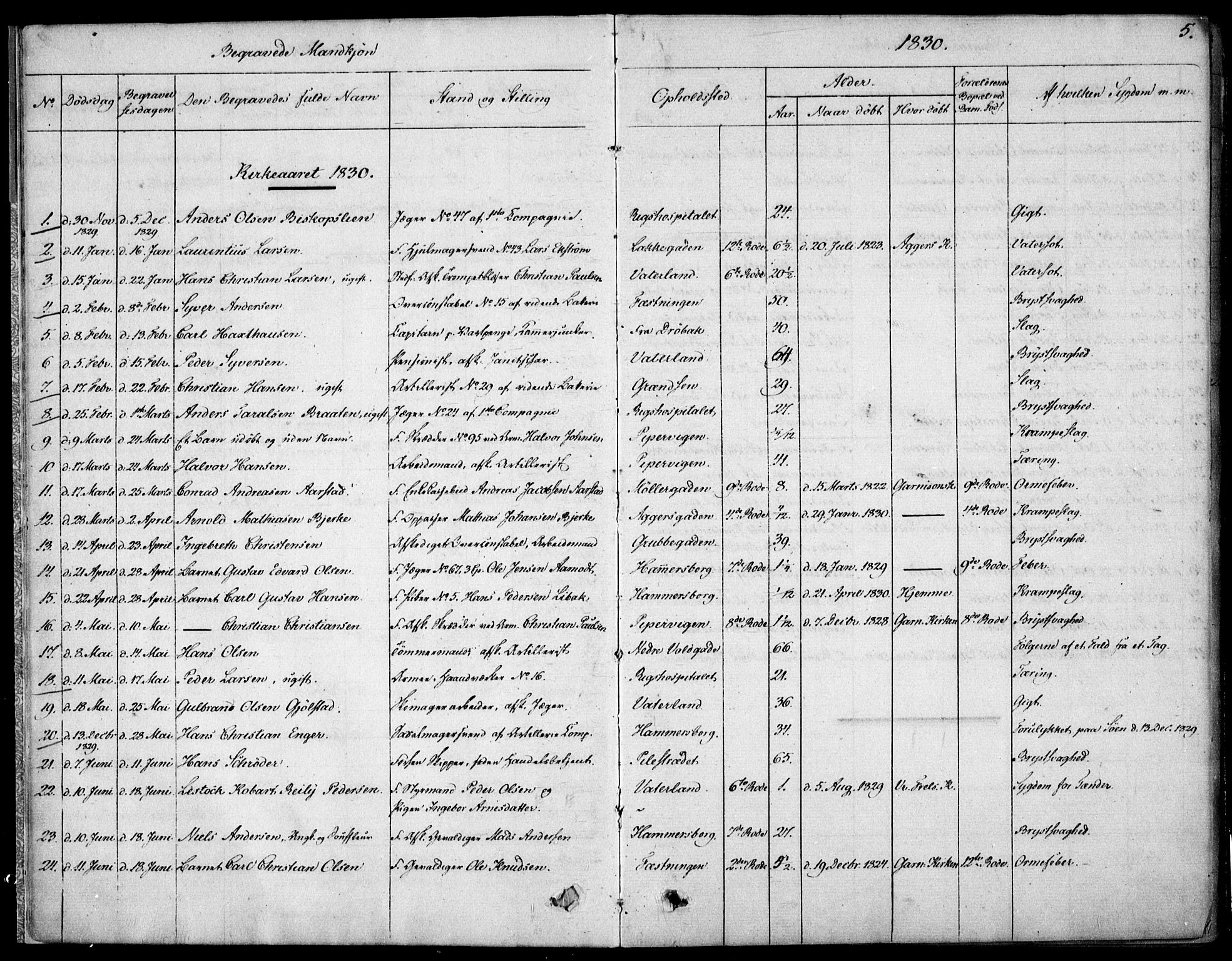 Garnisonsmenigheten Kirkebøker, SAO/A-10846/F/Fa/L0007: Parish register (official) no. 7, 1828-1881, p. 5