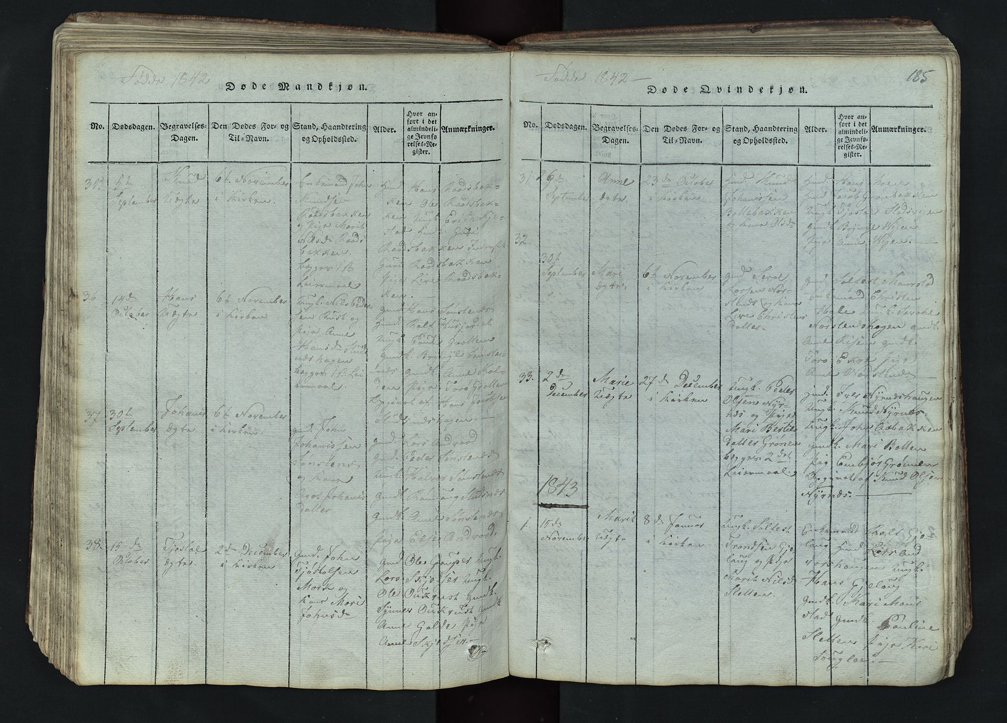 Lom prestekontor, AV/SAH-PREST-070/L/L0002: Parish register (copy) no. 2, 1815-1844, p. 185
