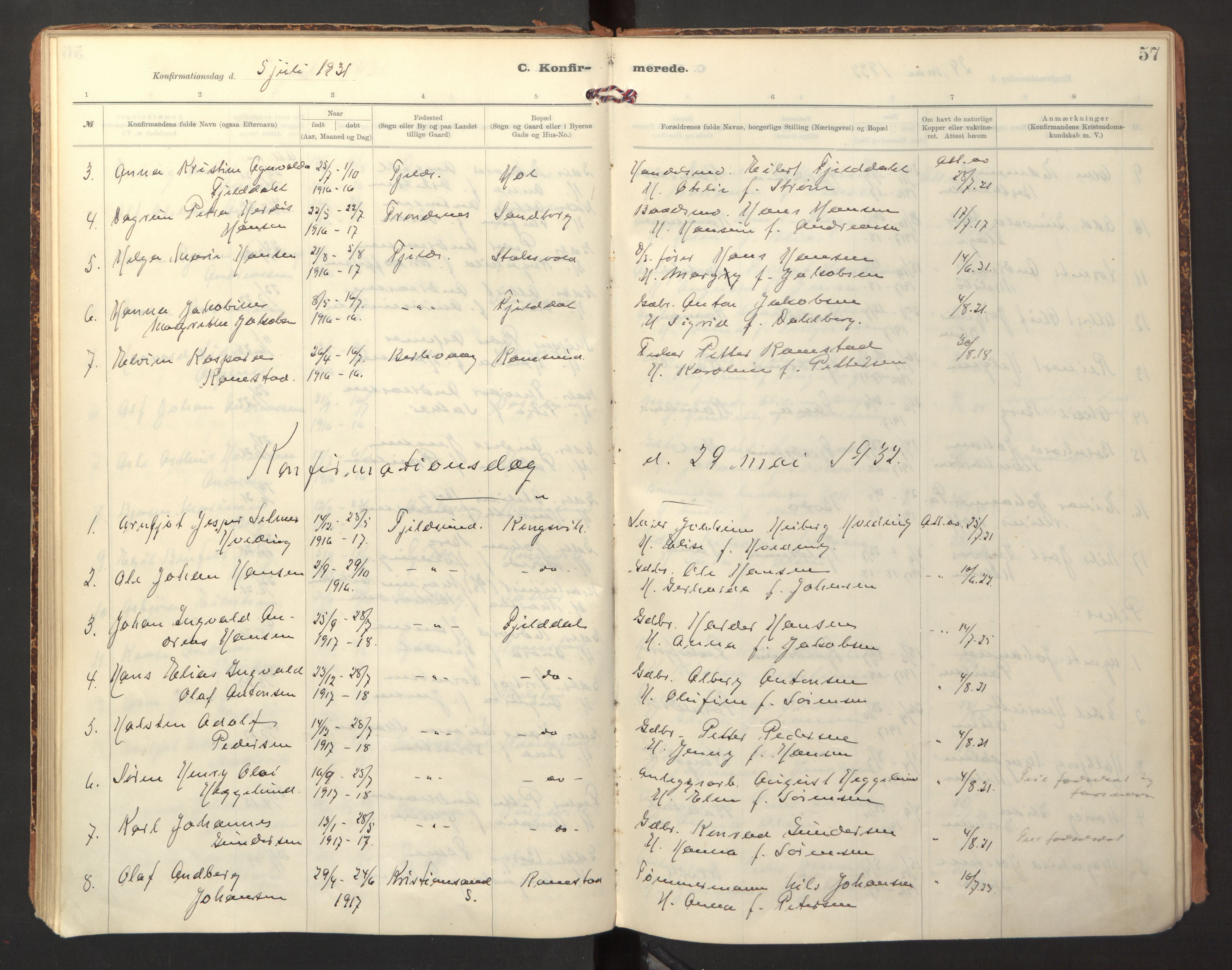 Ministerialprotokoller, klokkerbøker og fødselsregistre - Nordland, AV/SAT-A-1459/865/L0927: Parish register (official) no. 865A05, 1911-1935, p. 57