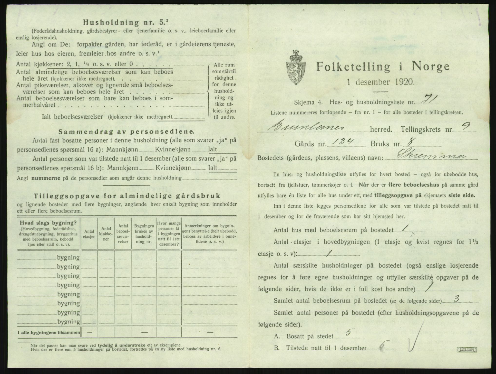 SAKO, 1920 census for Brunlanes, 1920, p. 1221