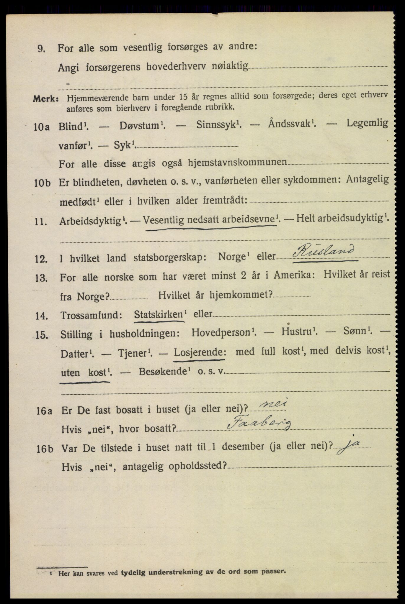 SAH, 1920 census for Lillehammer, 1920, p. 9425