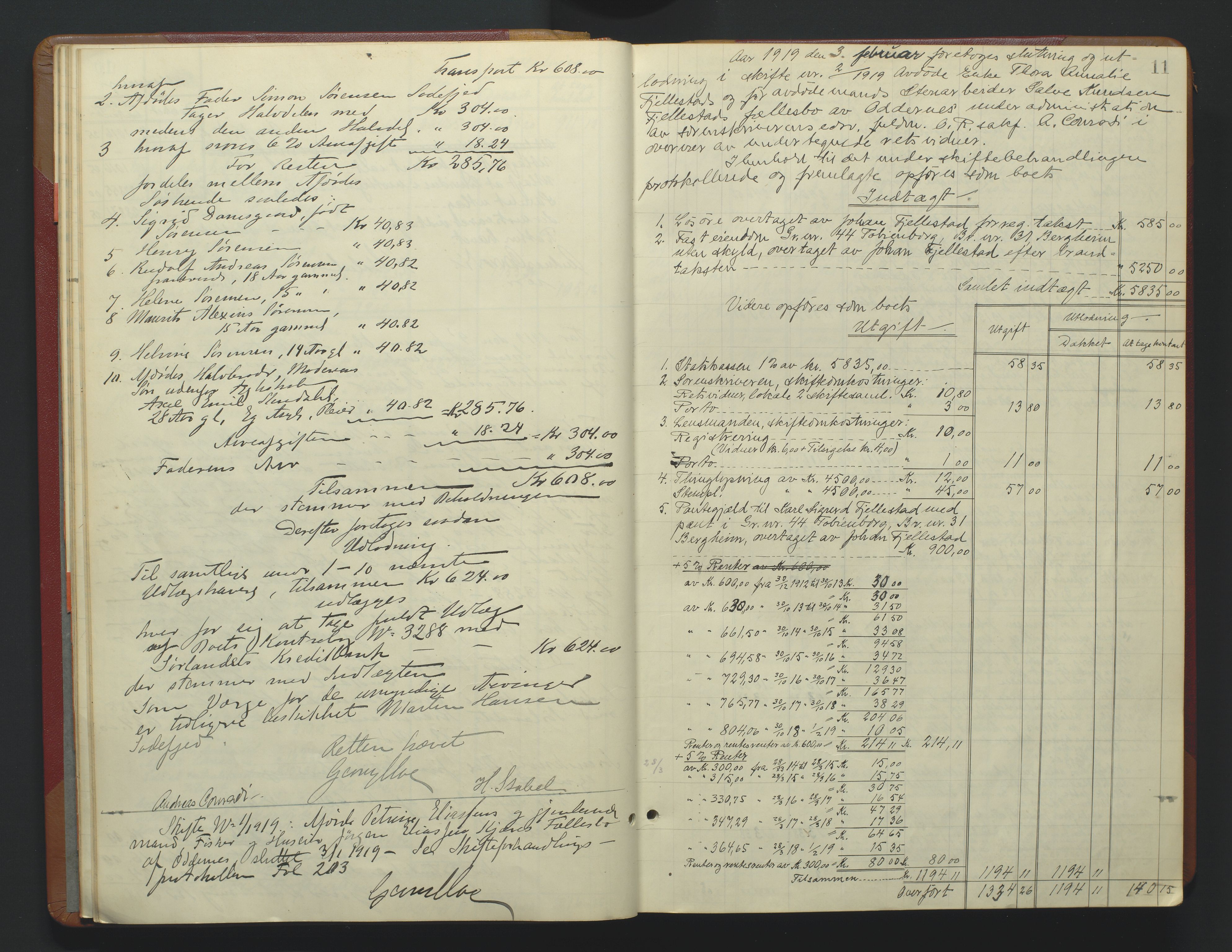 Torridal sorenskriveri, AV/SAK-1221-0012/H/Hc/L0037: Skifteutlodningsprotokoll med navneregister nr. 6, 1918-1927, p. 11