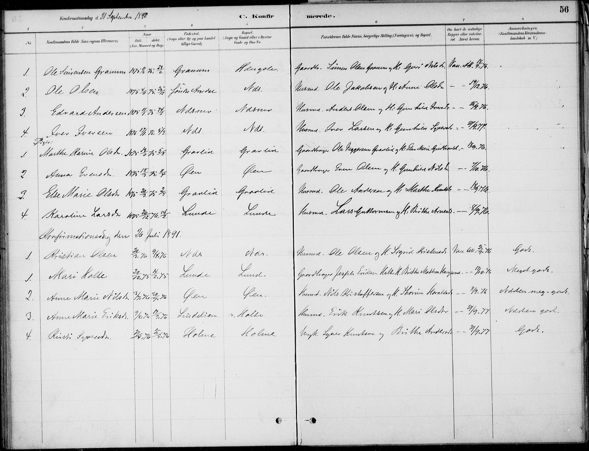 Ådal kirkebøker, AV/SAKO-A-248/F/Fa/L0004: Parish register (official) no. I 4, 1884-1904, p. 56