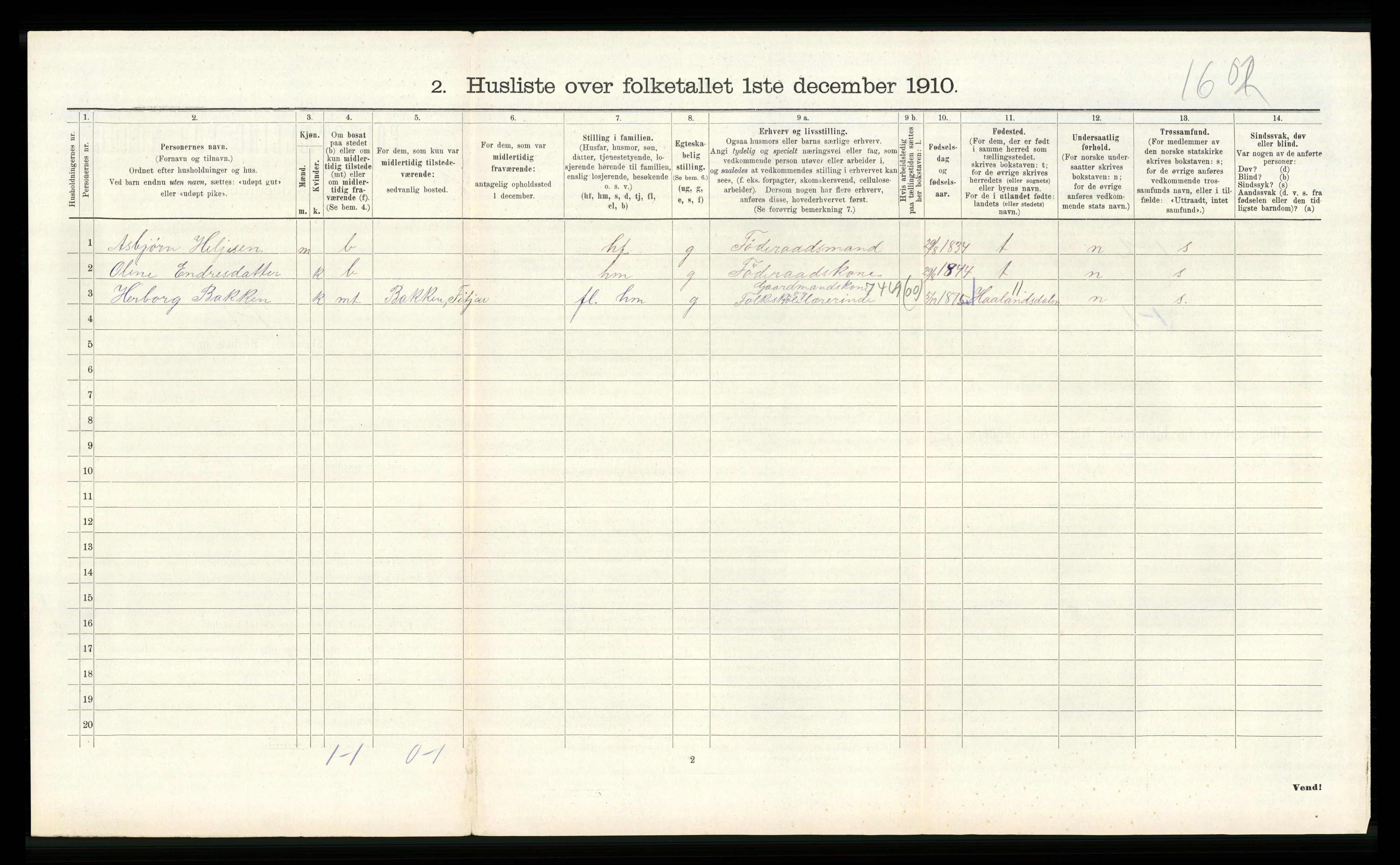 RA, 1910 census for Fitjar, 1910, p. 252