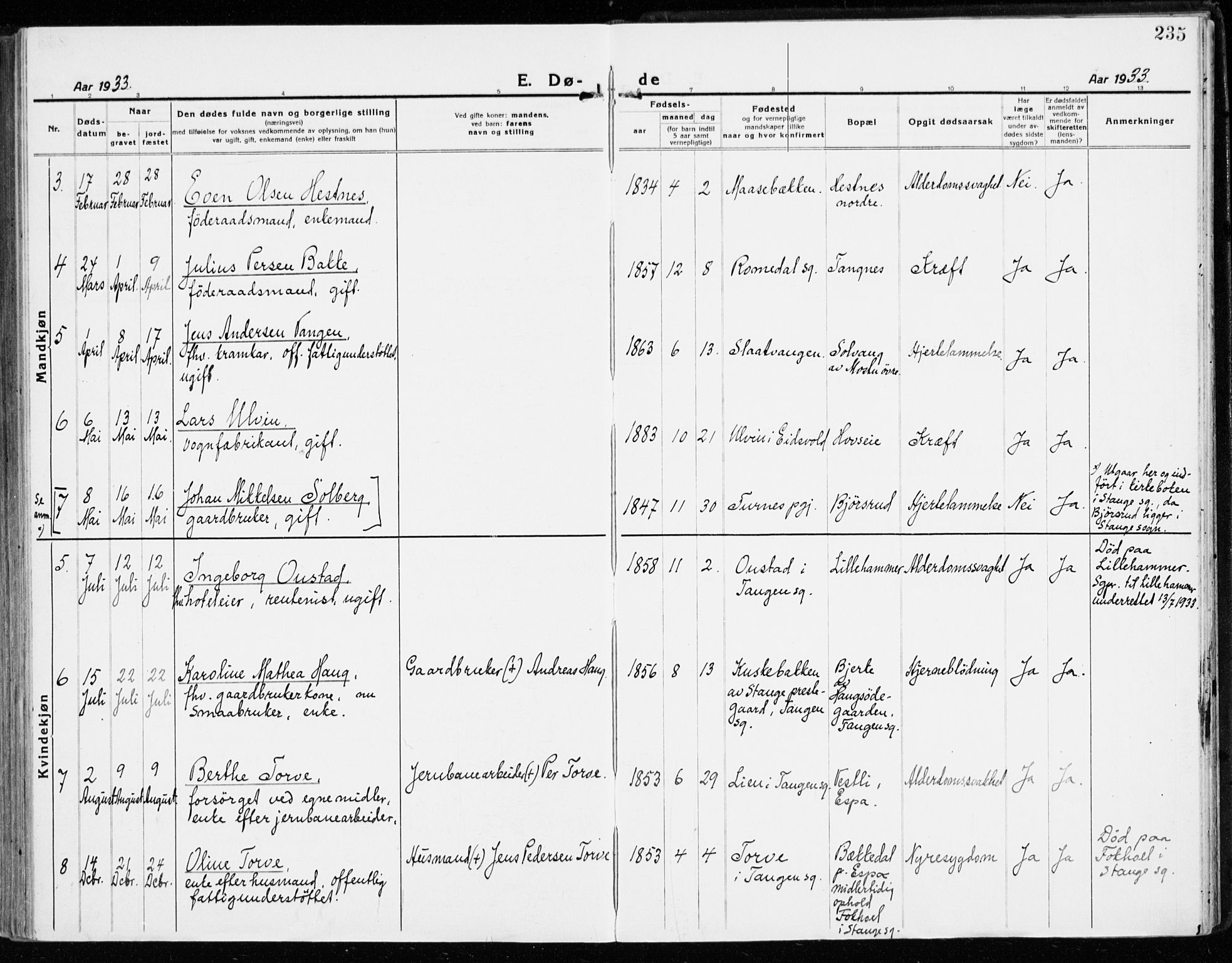 Stange prestekontor, SAH/PREST-002/K/L0025: Parish register (official) no. 25, 1921-1945, p. 235