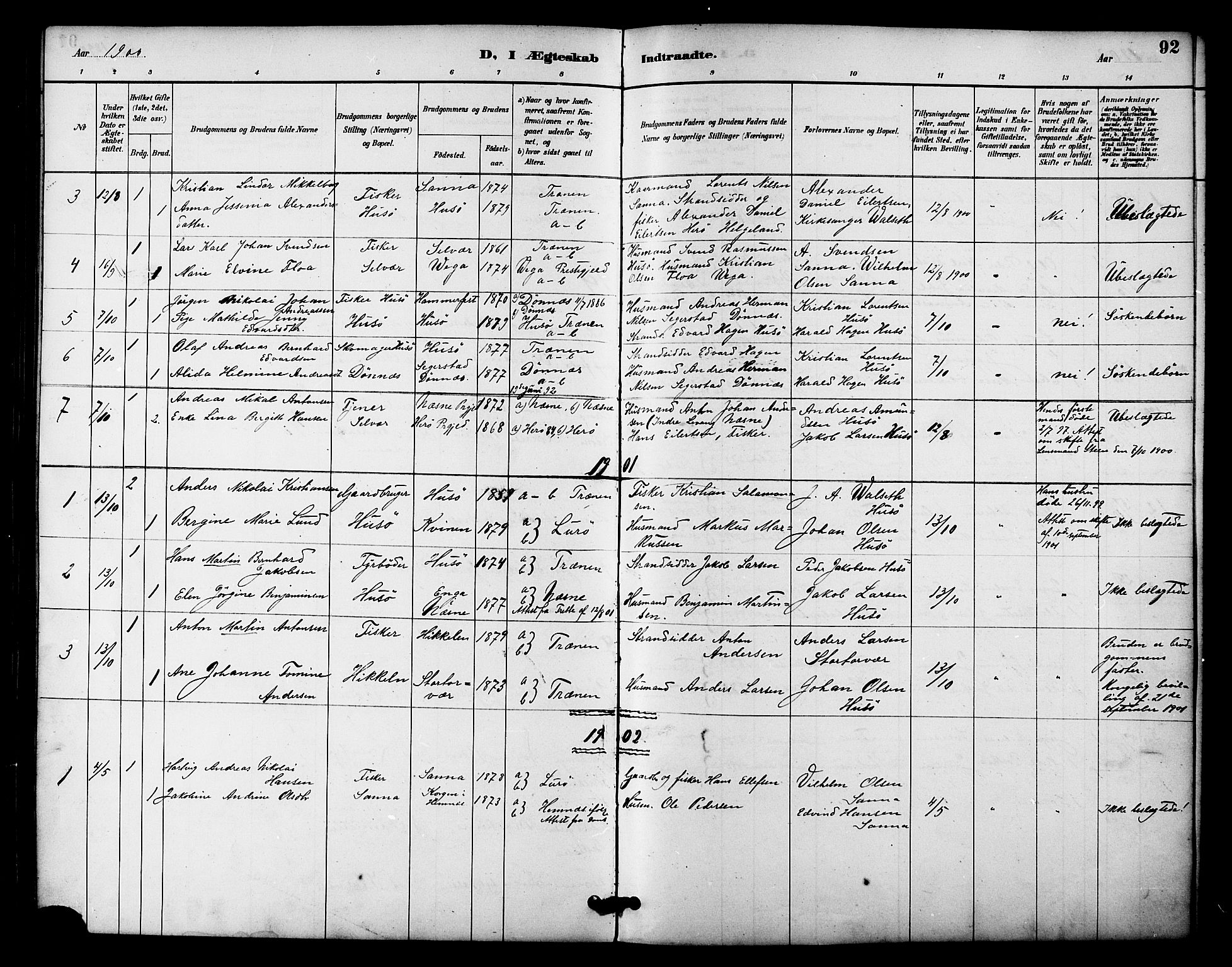 Ministerialprotokoller, klokkerbøker og fødselsregistre - Nordland, SAT/A-1459/840/L0580: Parish register (official) no. 840A02, 1887-1909, p. 92