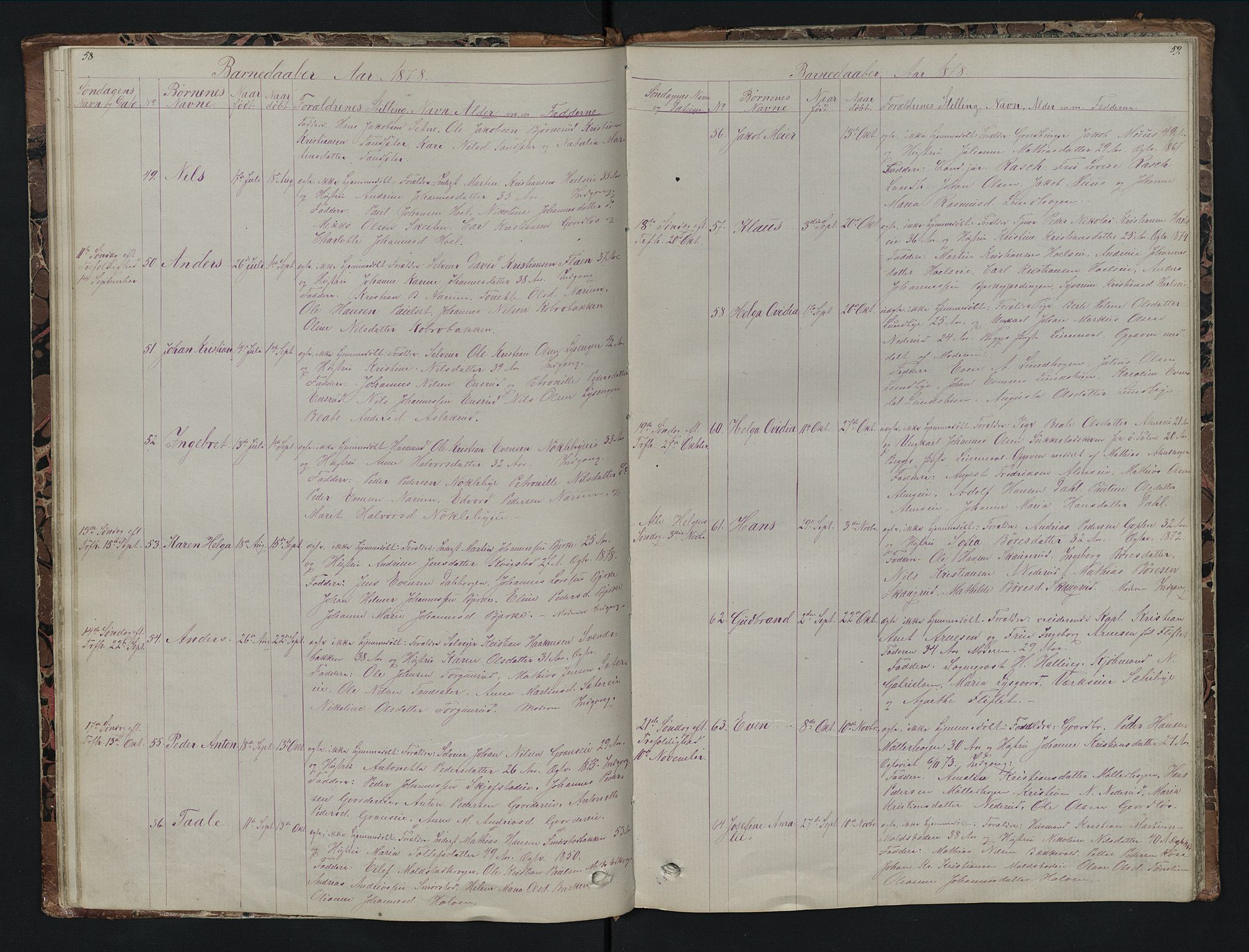 Vestre Toten prestekontor, SAH/PREST-108/H/Ha/Hab/L0007: Parish register (copy) no. 7, 1872-1900, p. 58-59