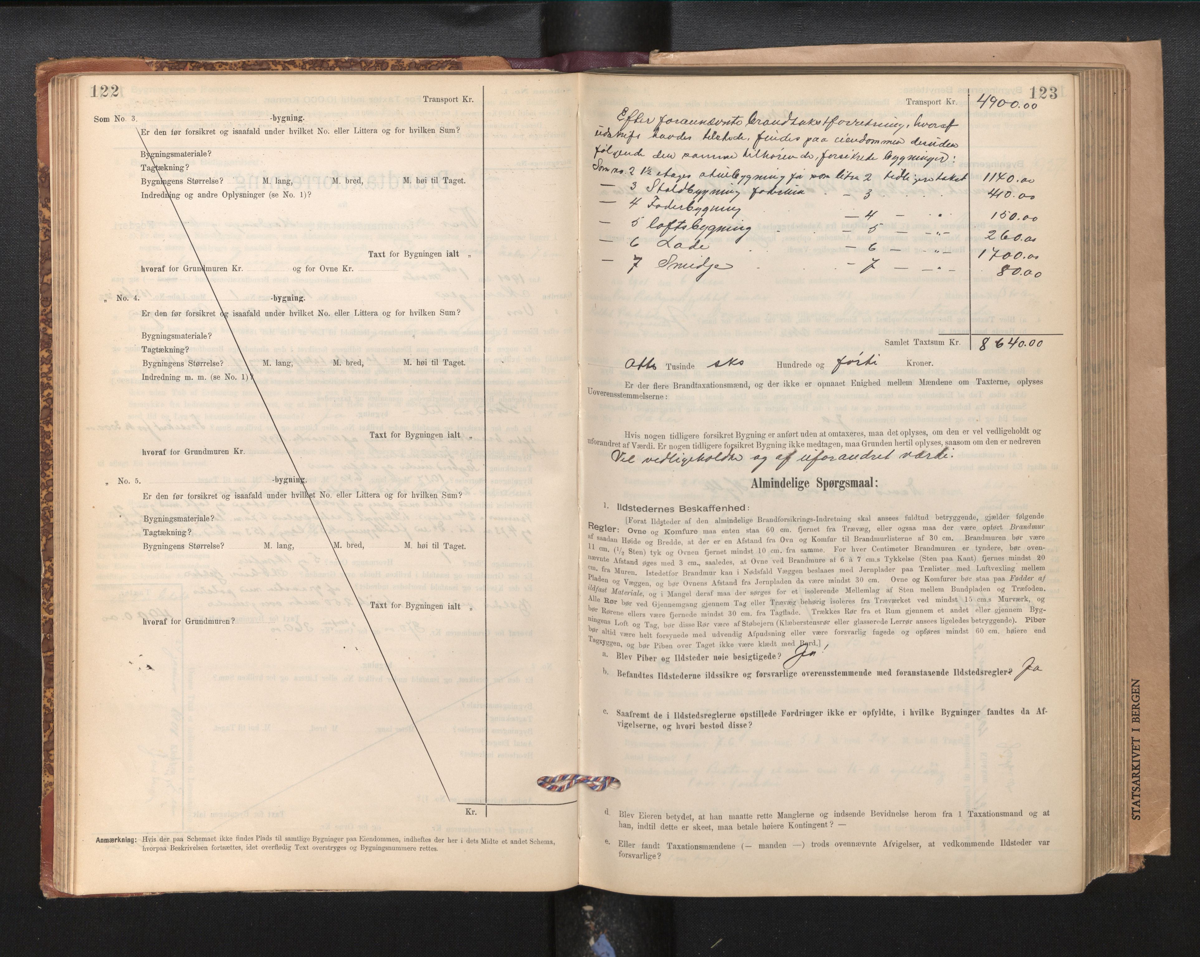 Lensmannen i Voss, AV/SAB-A-35801/0012/L0008: Branntakstprotokoll, skjematakst, 1895-1945, p. 122-123