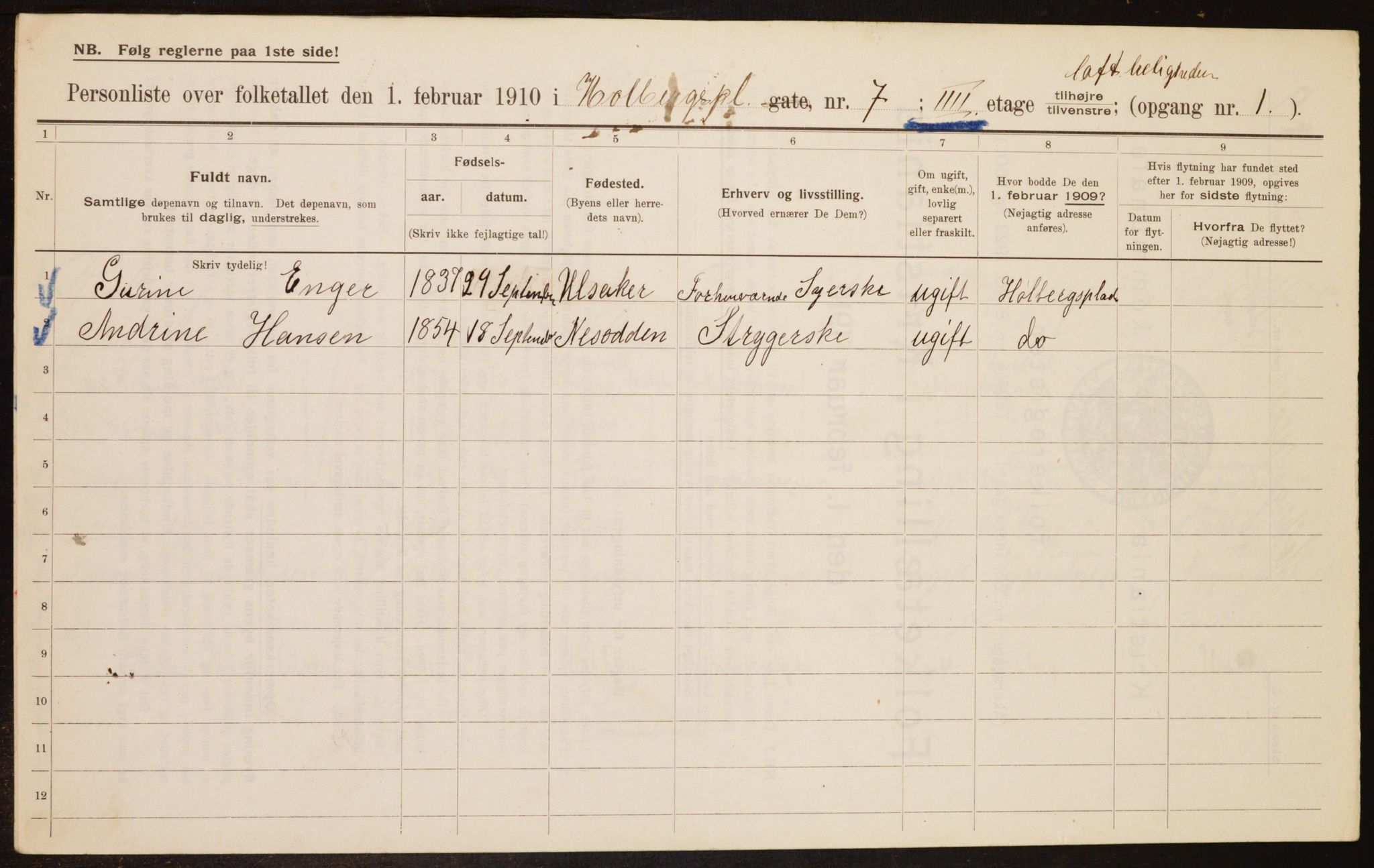 OBA, Municipal Census 1910 for Kristiania, 1910, p. 39857