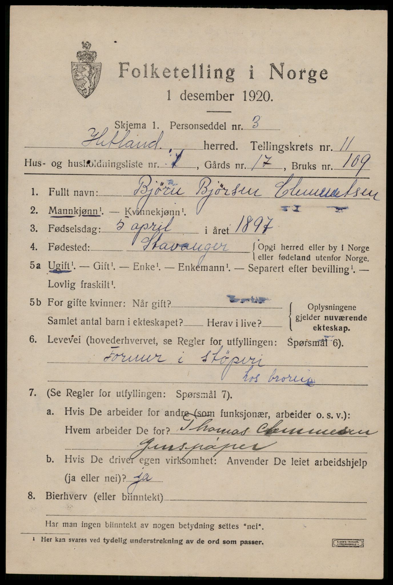 SAST, 1920 census for Hetland, 1920, p. 19935