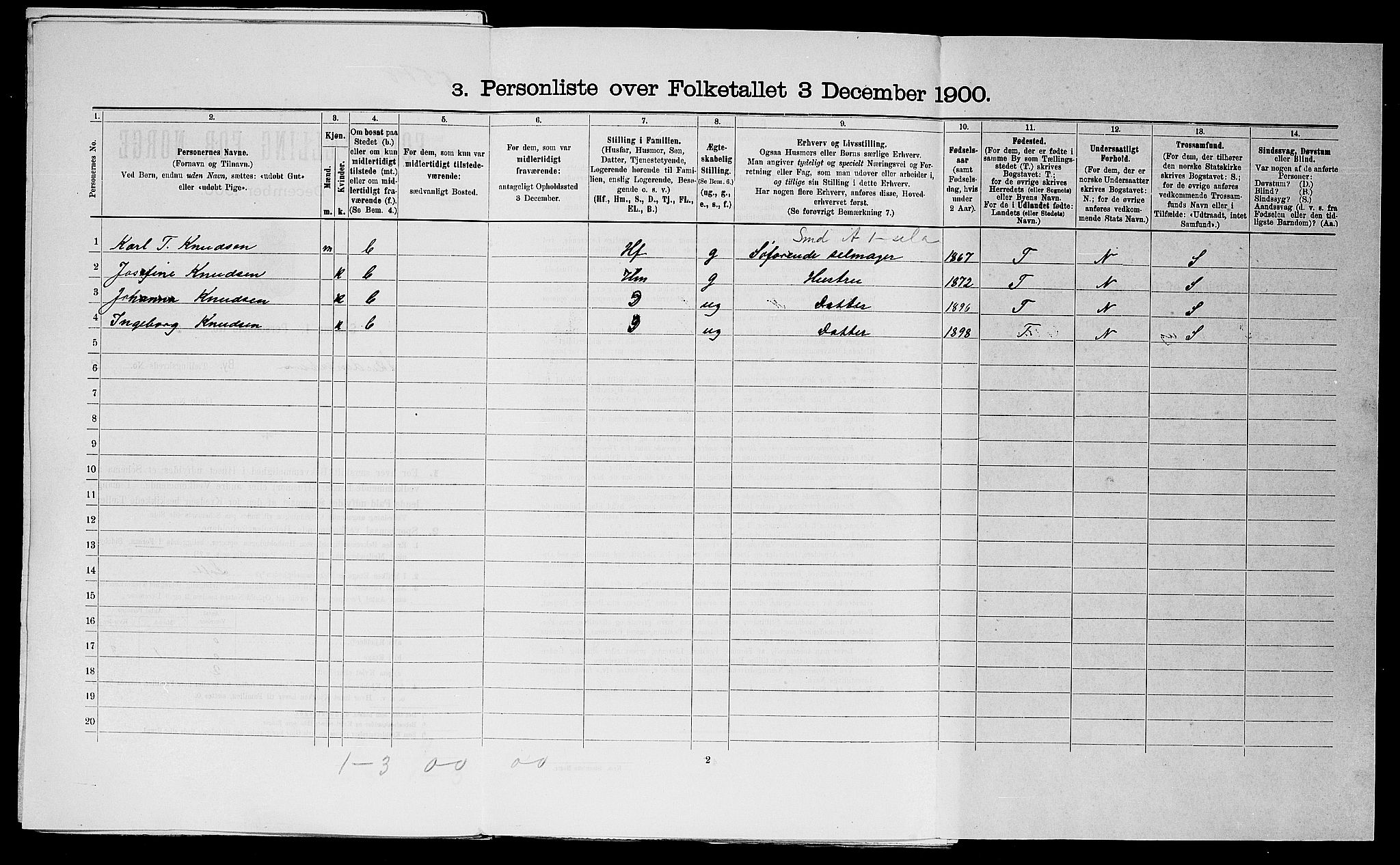 SAST, 1900 census for Skudeneshavn, 1900, p. 520