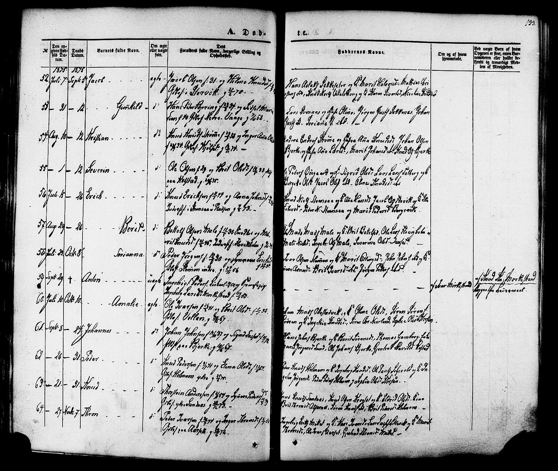 Ministerialprotokoller, klokkerbøker og fødselsregistre - Møre og Romsdal, AV/SAT-A-1454/547/L0603: Parish register (official) no. 547A05, 1846-1877, p. 133