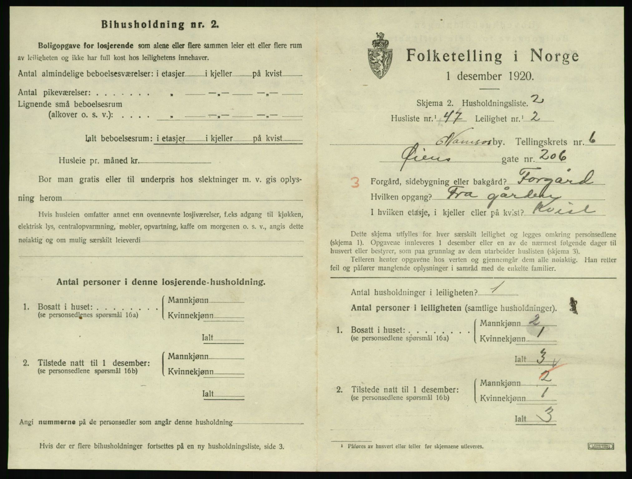 SAT, 1920 census for Namsos, 1920, p. 1957