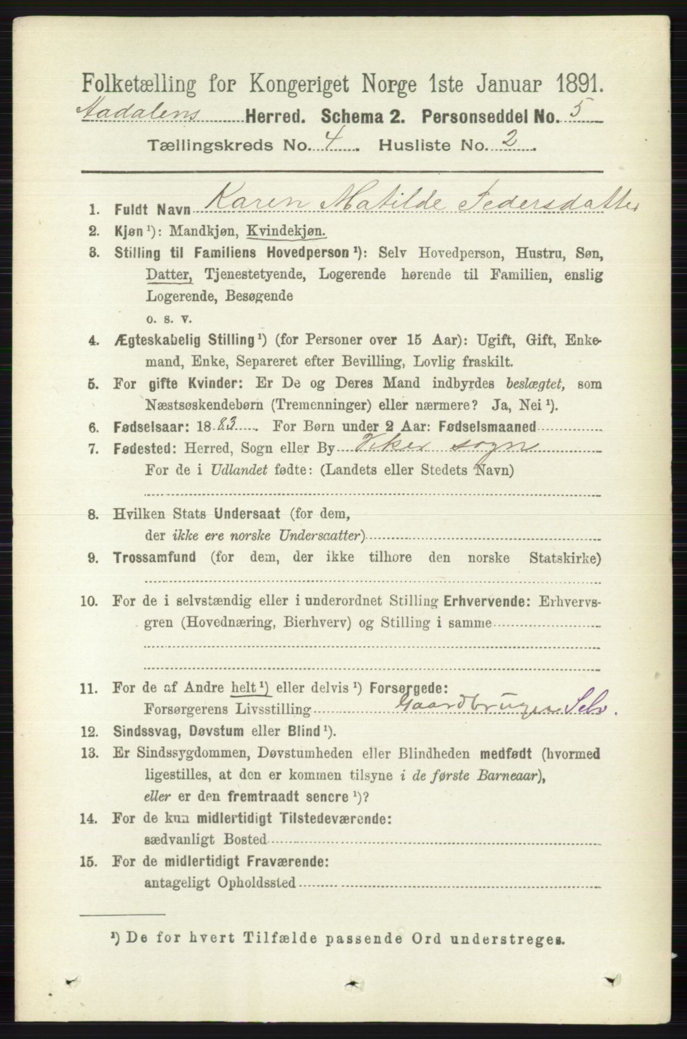 RA, 1891 census for 0614 Ådal, 1891, p. 1530