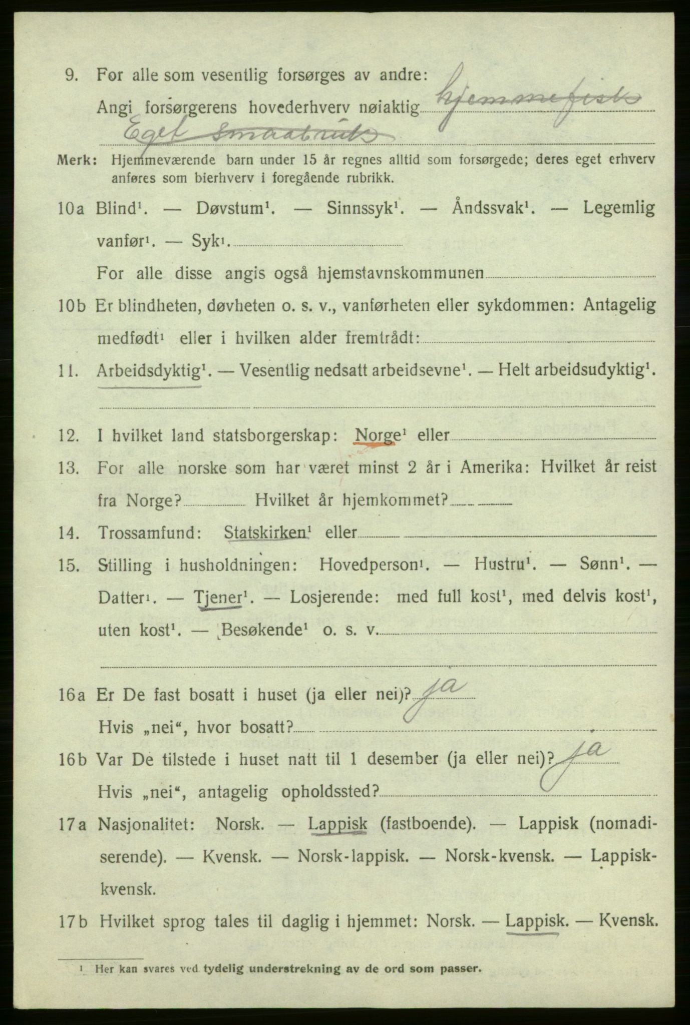 SATØ, 1920 census for Lebesby, 1920, p. 2998