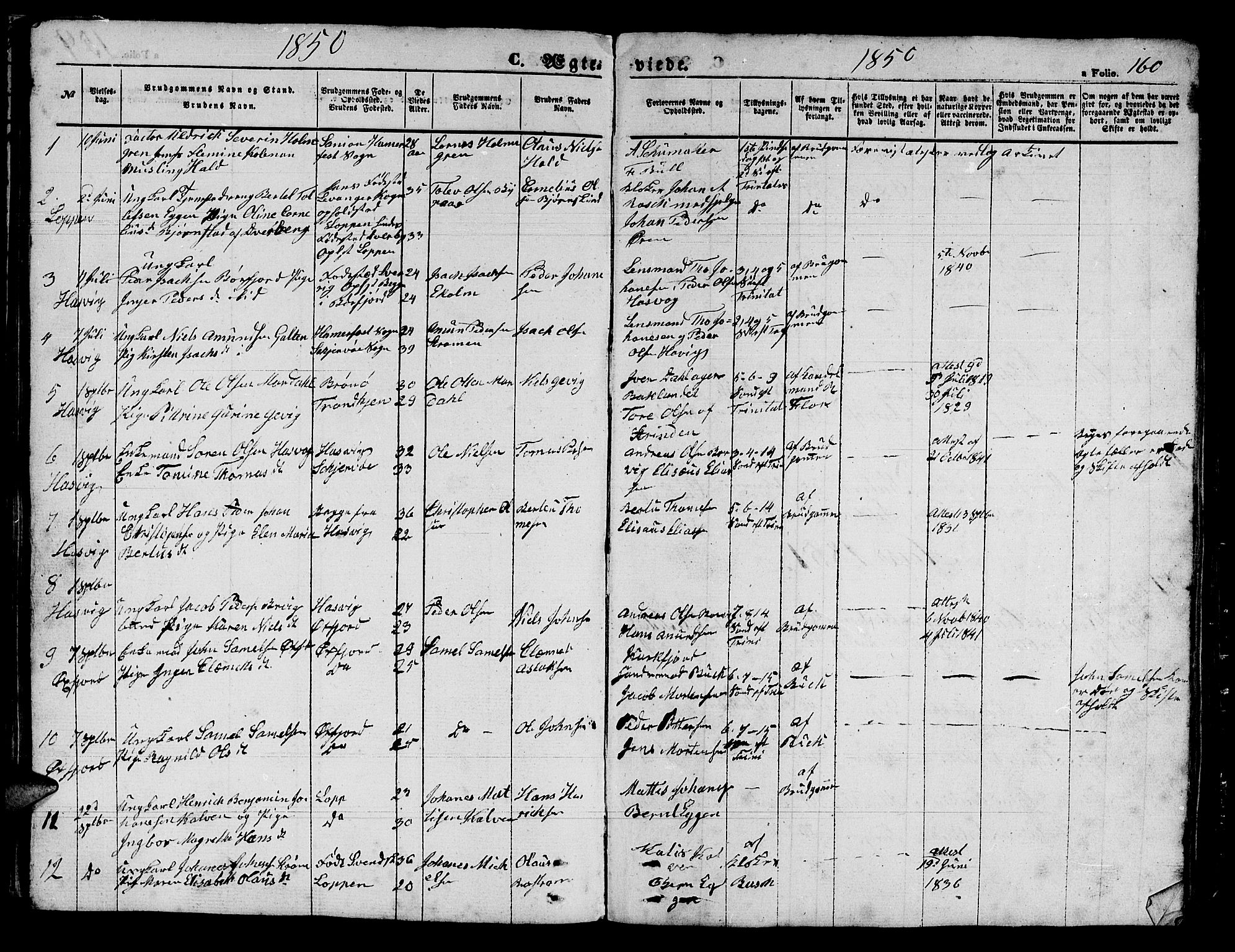 Loppa sokneprestkontor, SATØ/S-1339/H/Hb/L0002klokker: Parish register (copy) no. 2, 1850-1880, p. 160