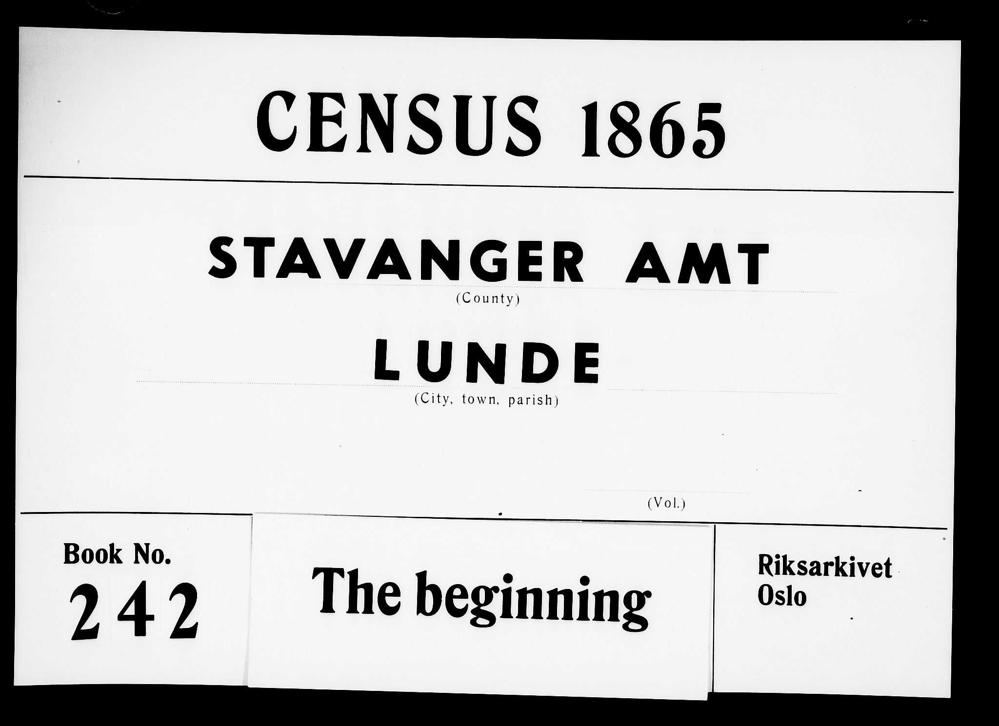 RA, 1865 census for Lund, 1865, p. 1