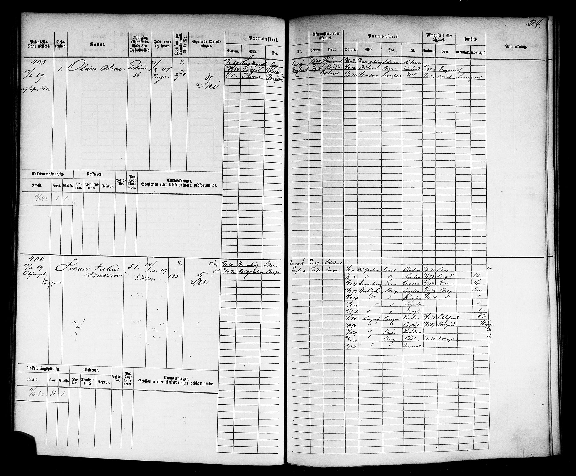 Skien innrulleringskontor, AV/SAKO-A-832/F/Fb/L0003: Hovedrulle, 1868-1871, p. 205