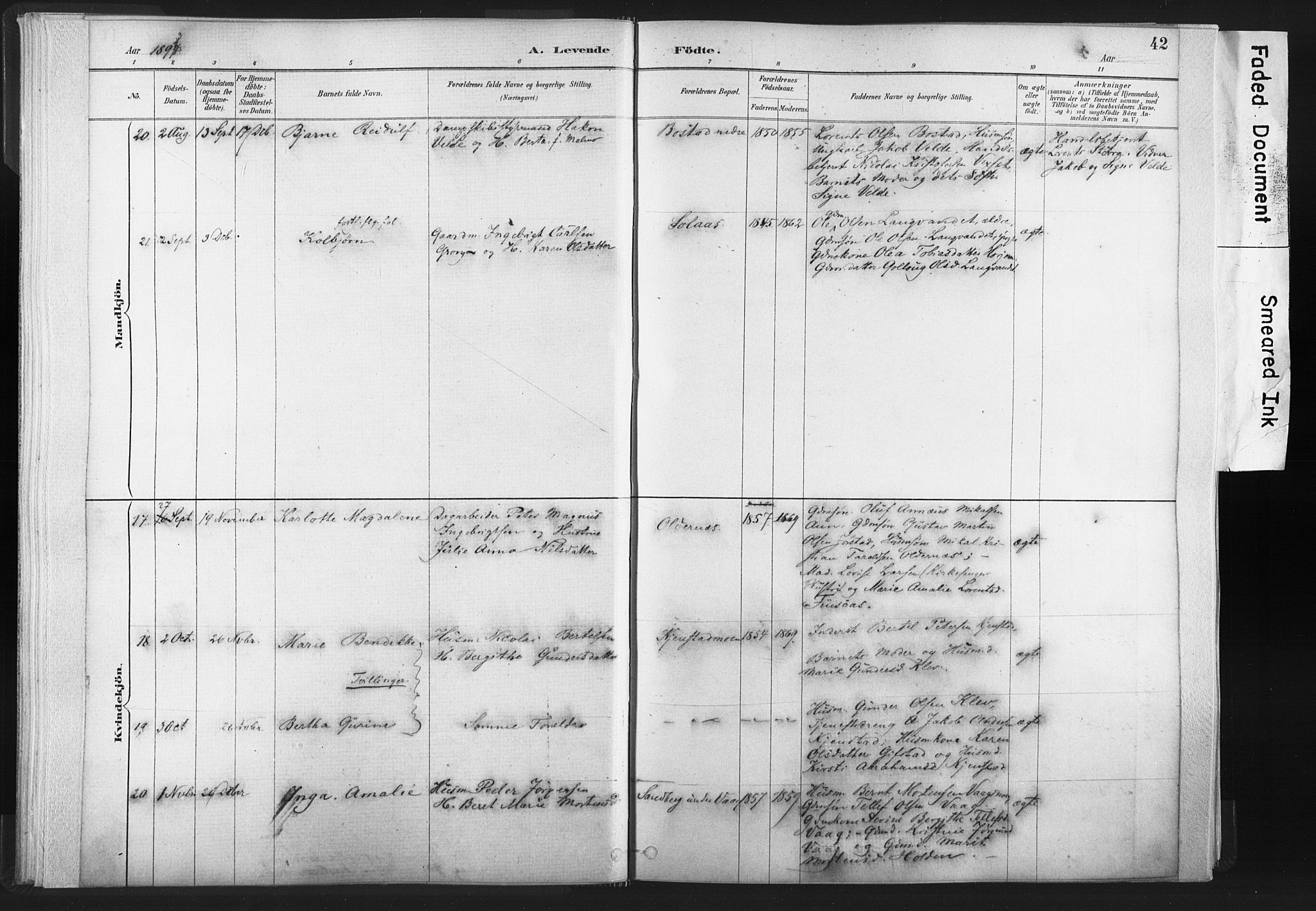 Ministerialprotokoller, klokkerbøker og fødselsregistre - Nord-Trøndelag, SAT/A-1458/749/L0474: Parish register (official) no. 749A08, 1887-1903, p. 42