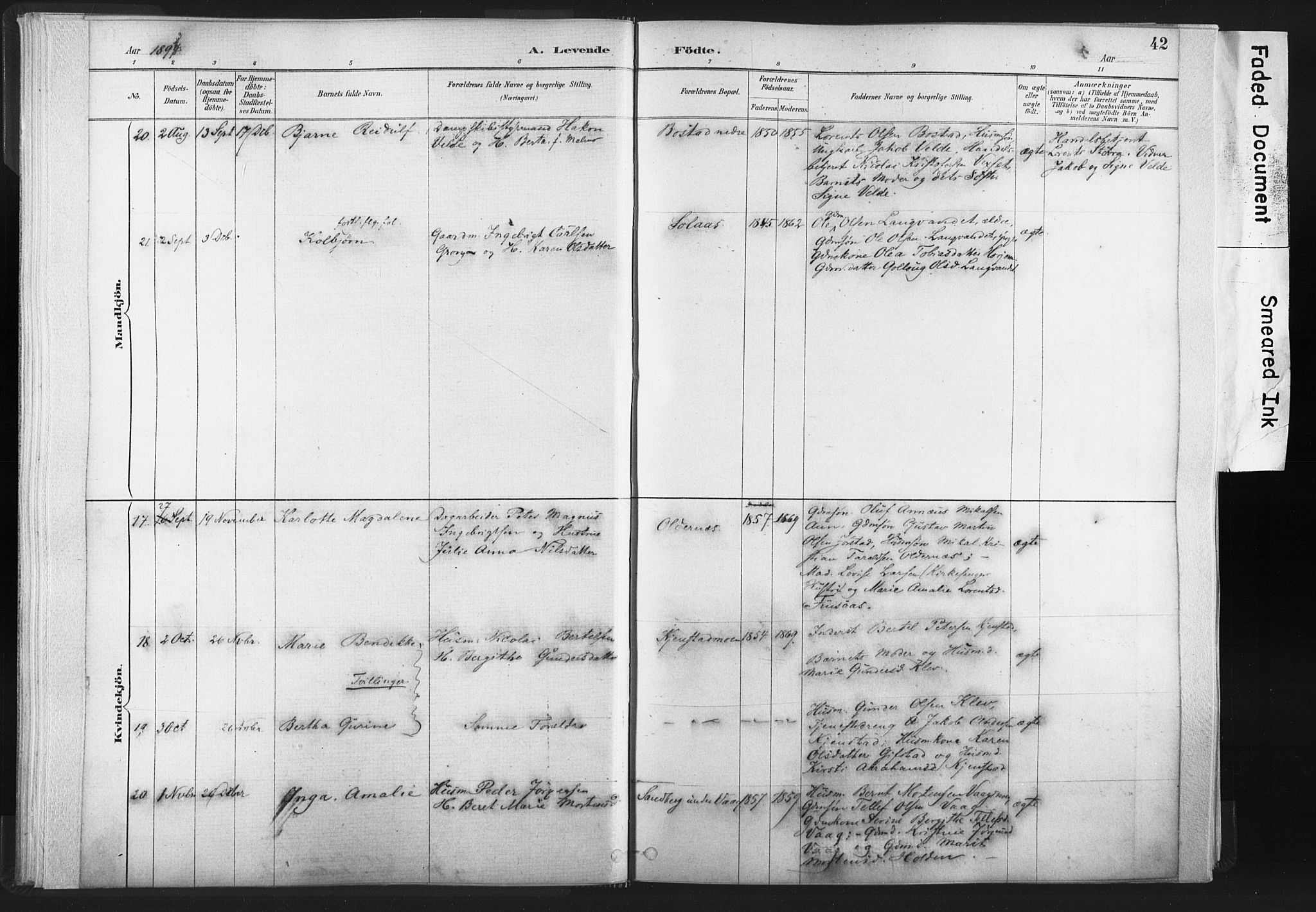 Ministerialprotokoller, klokkerbøker og fødselsregistre - Nord-Trøndelag, AV/SAT-A-1458/749/L0474: Parish register (official) no. 749A08, 1887-1903, p. 42