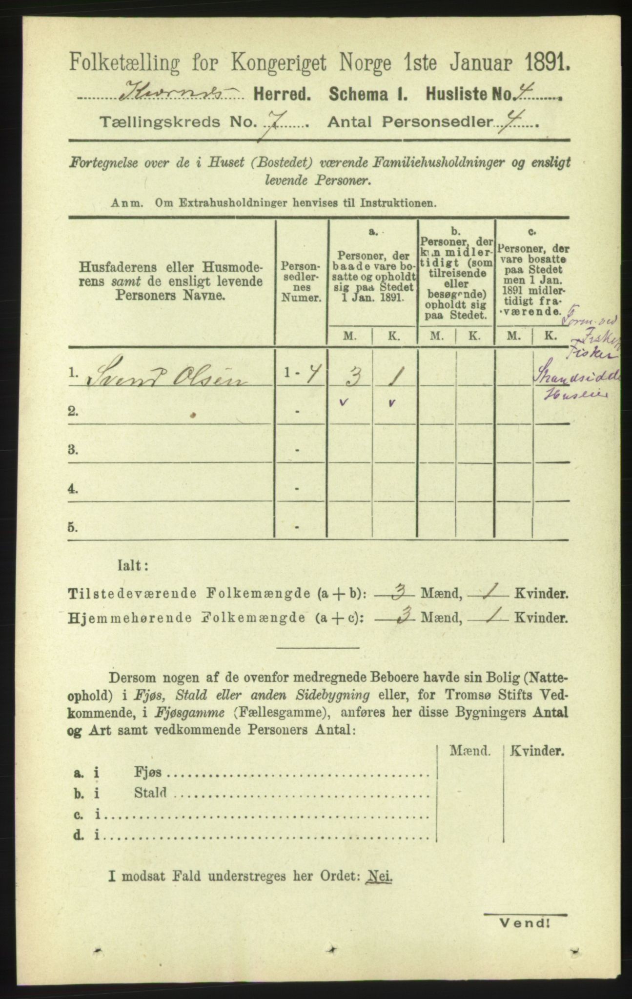 RA, 1891 census for 1553 Kvernes, 1891, p. 3215