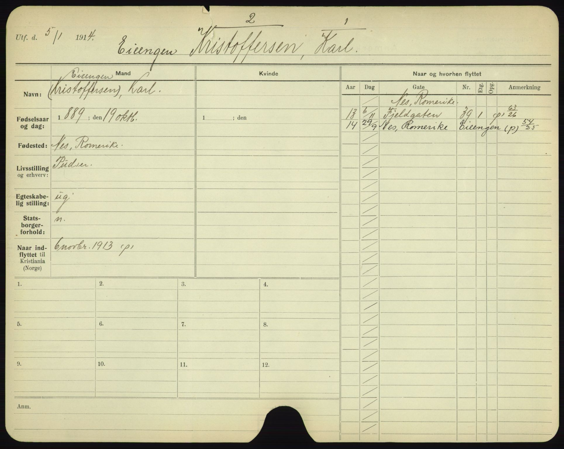 Oslo folkeregister, Registerkort, AV/SAO-A-11715/F/Fa/Fac/L0002: Menn, 1906-1914, p. 775a