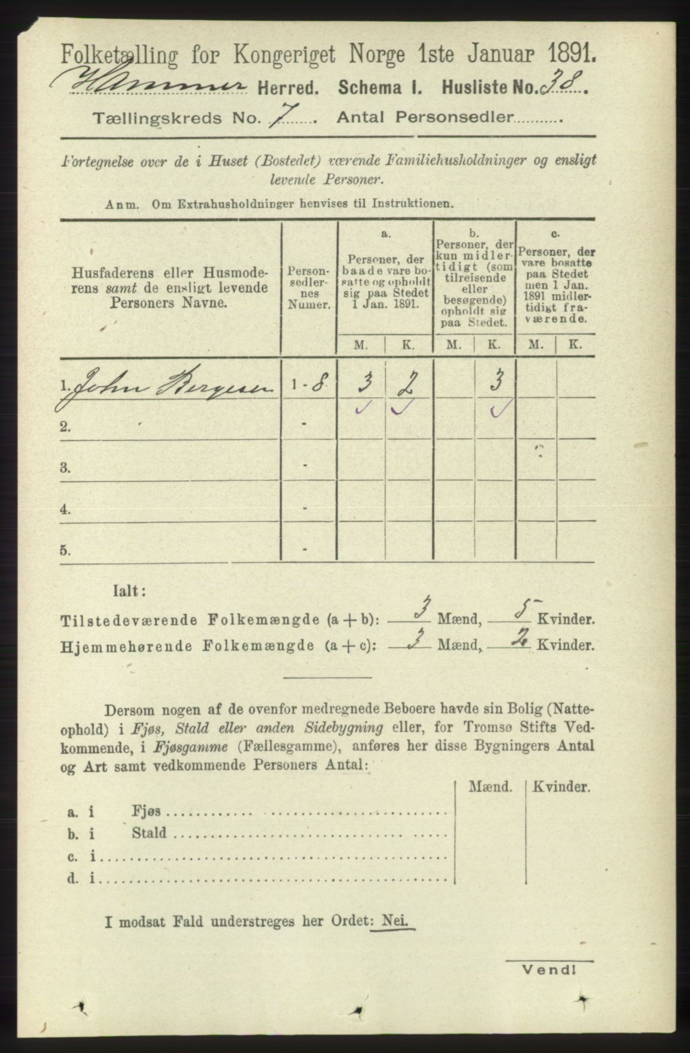 RA, 1891 census for 1254 Hamre, 1891, p. 1690