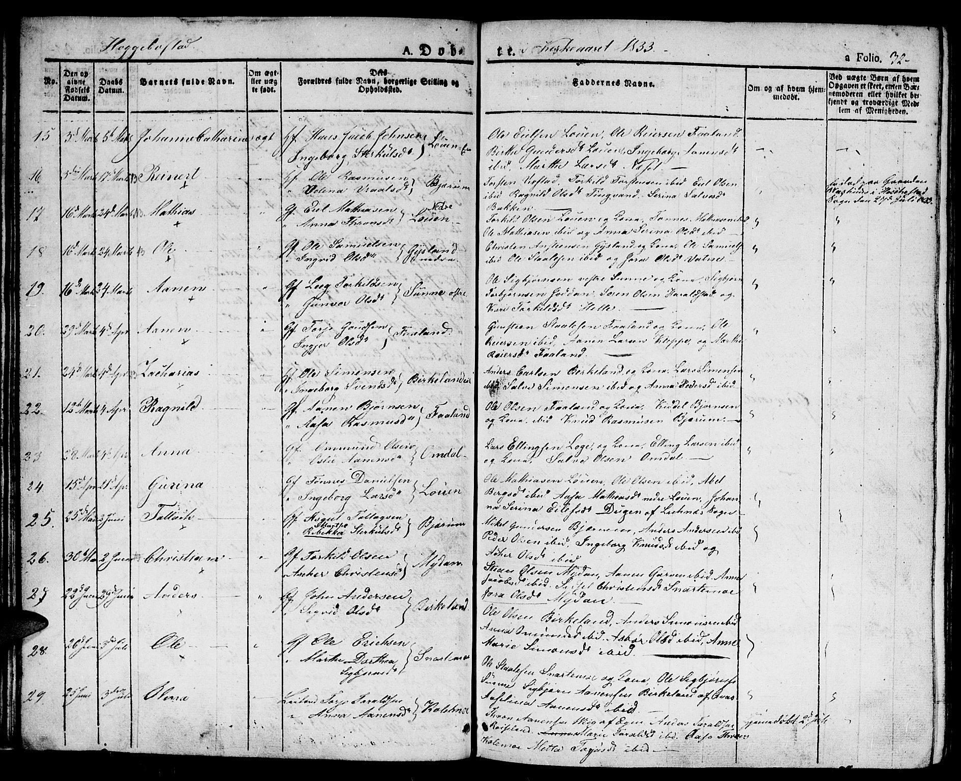 Hægebostad sokneprestkontor, AV/SAK-1111-0024/F/Fa/Faa/L0003: Parish register (official) no. A 3 /1, 1825-1834, p. 32