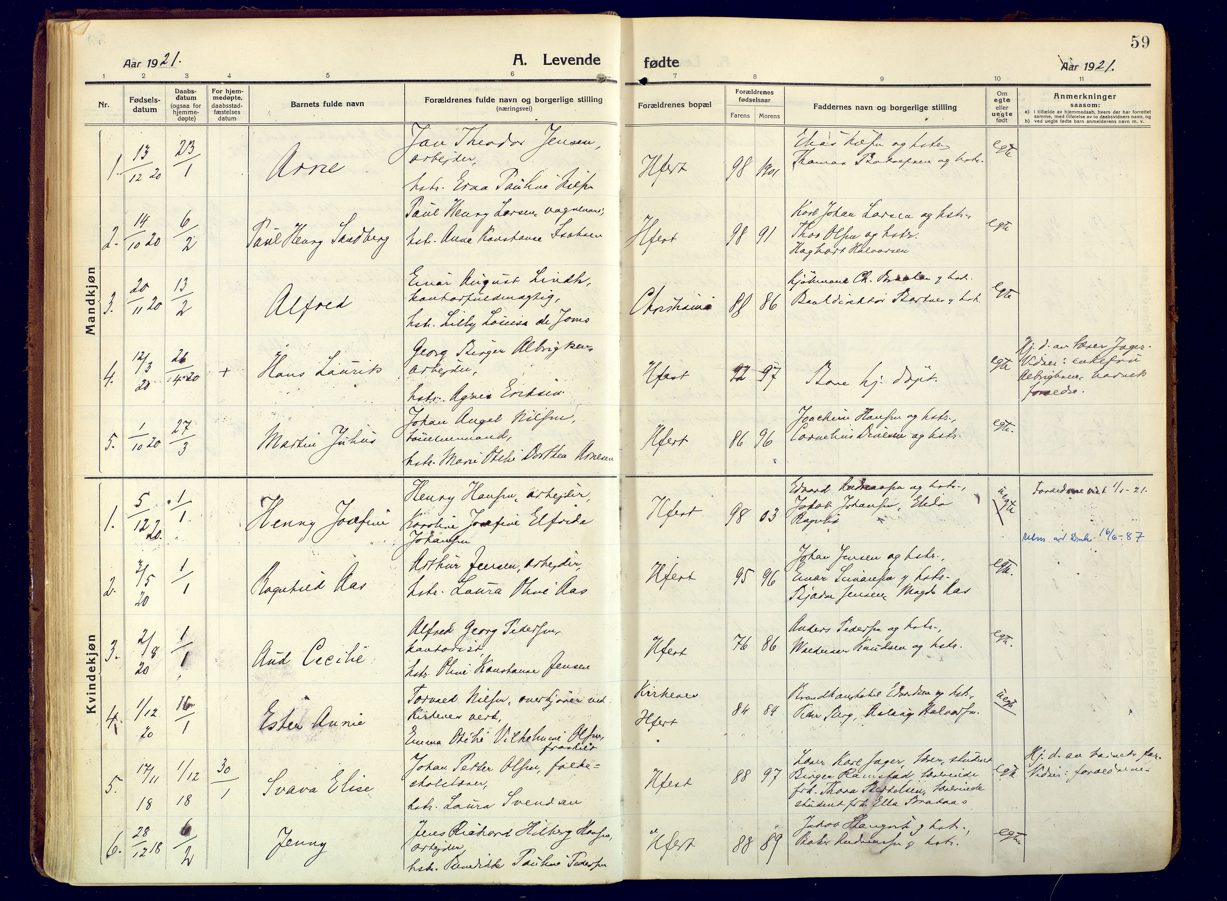 Hammerfest sokneprestkontor, SATØ/S-1347/H/Ha/L0015.kirke: Parish register (official) no. 15, 1916-1923, p. 59