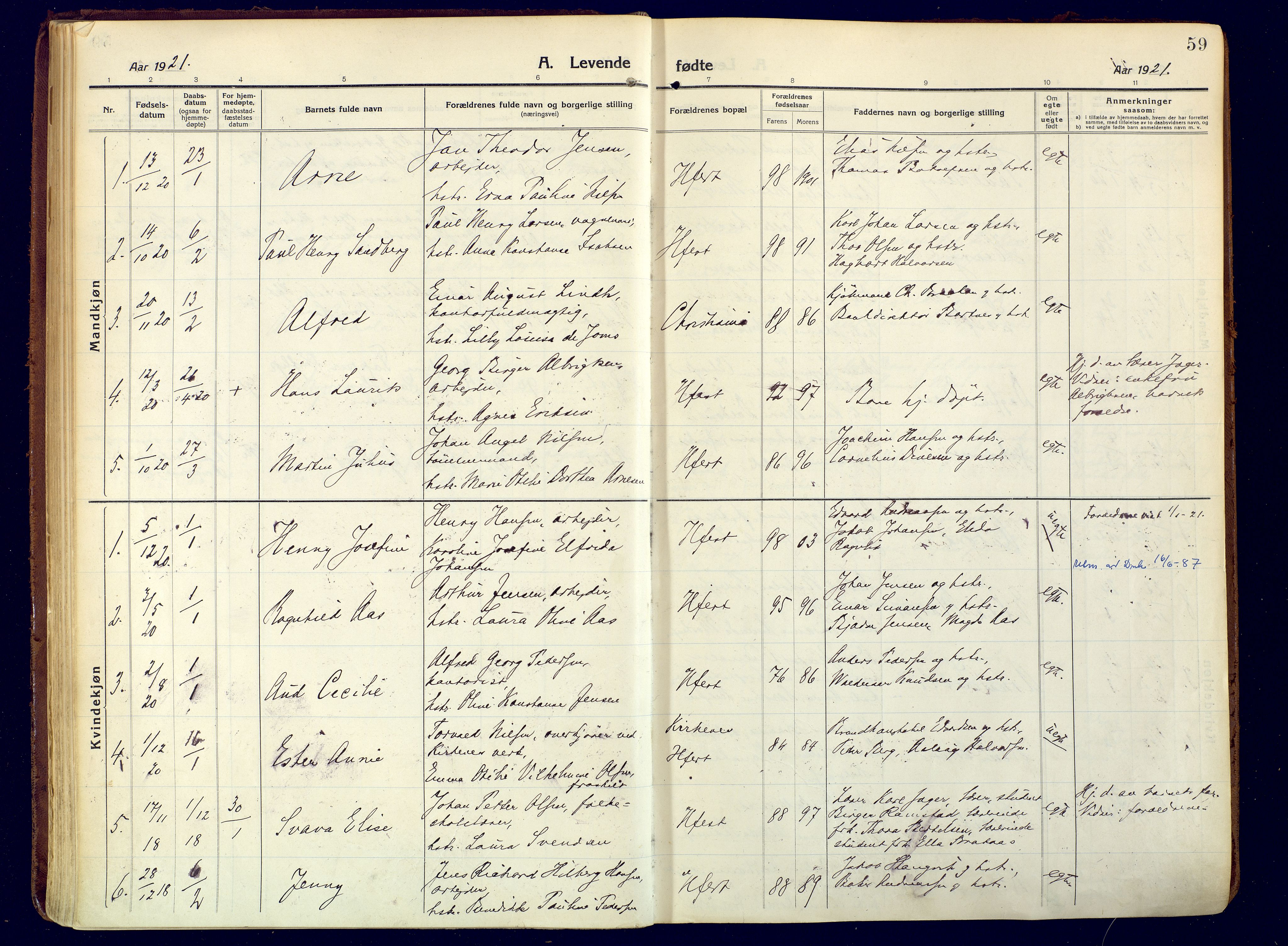 Hammerfest sokneprestkontor, AV/SATØ-S-1347/H/Ha/L0015.kirke: Parish register (official) no. 15, 1916-1923, p. 59