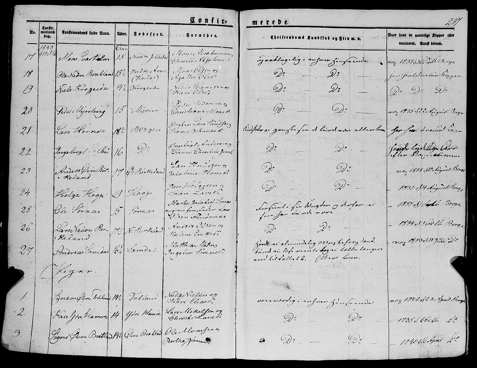 Fana Sokneprestembete, AV/SAB-A-75101/H/Haa/Haaa/L0008: Parish register (official) no. A 8, 1829-1851, p. 207