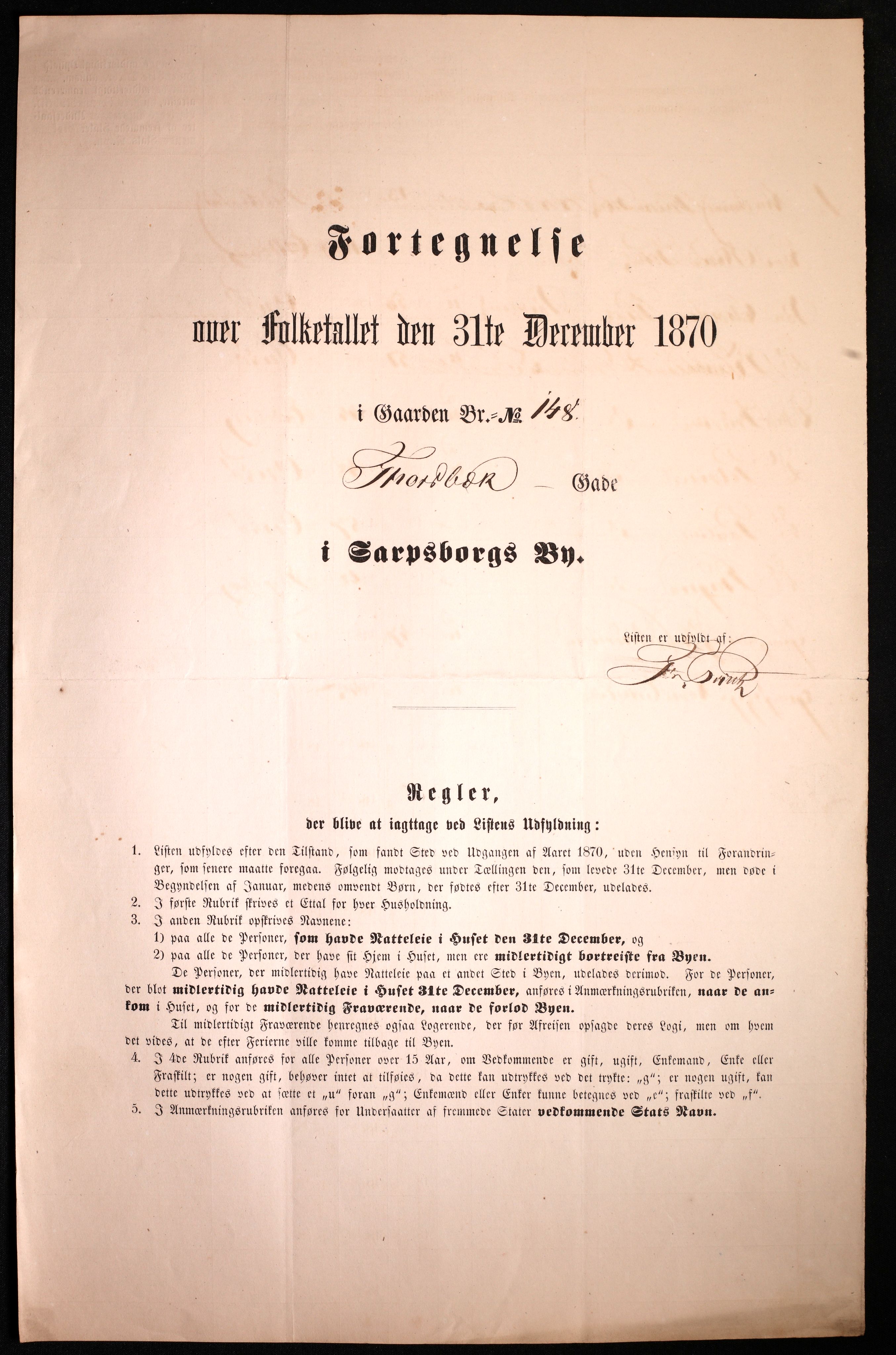 RA, 1870 census for 0102 Sarpsborg, 1870, p. 593