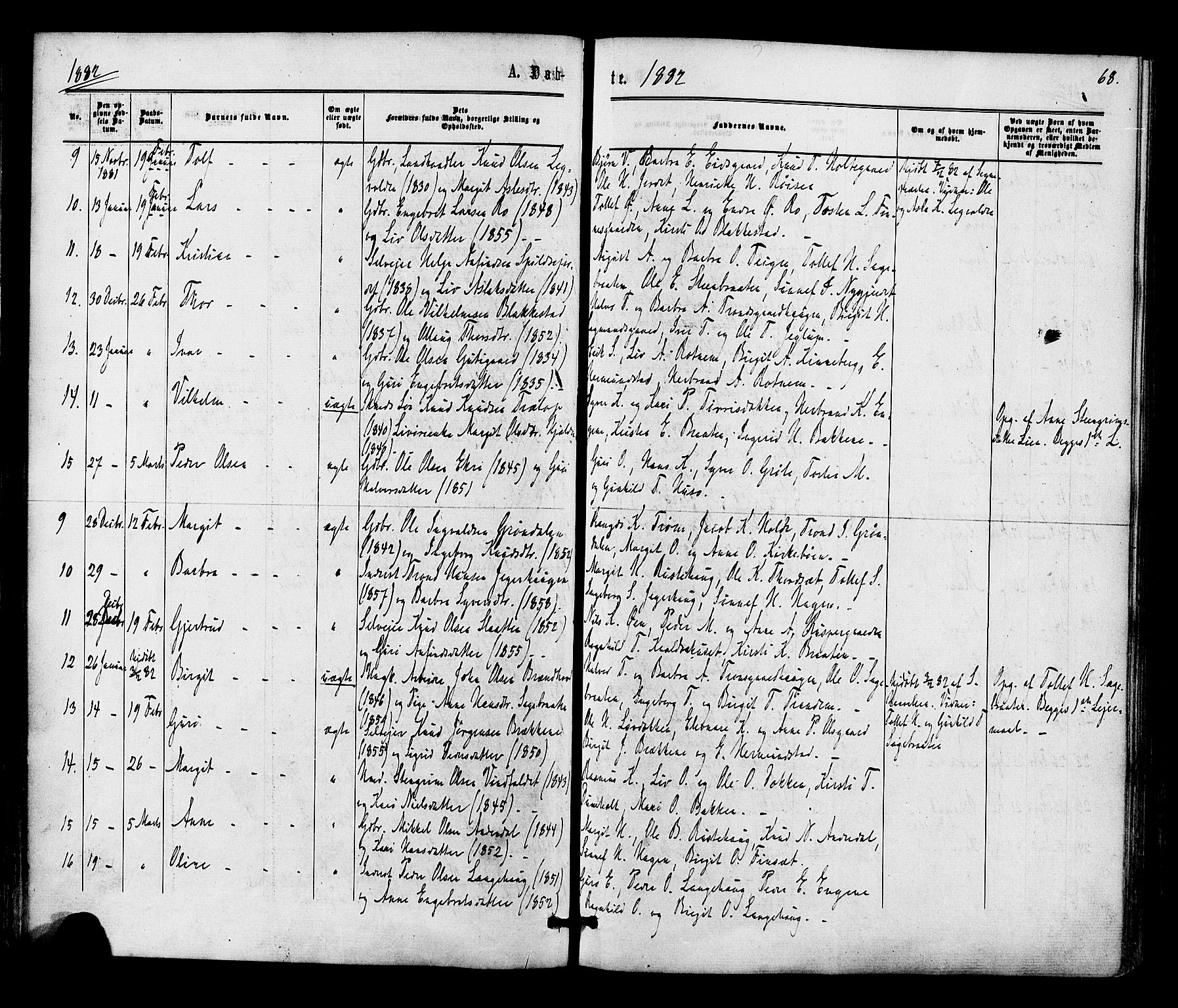 Gol kirkebøker, AV/SAKO-A-226/F/Fa/L0004: Parish register (official) no. I 4, 1876-1886, p. 68